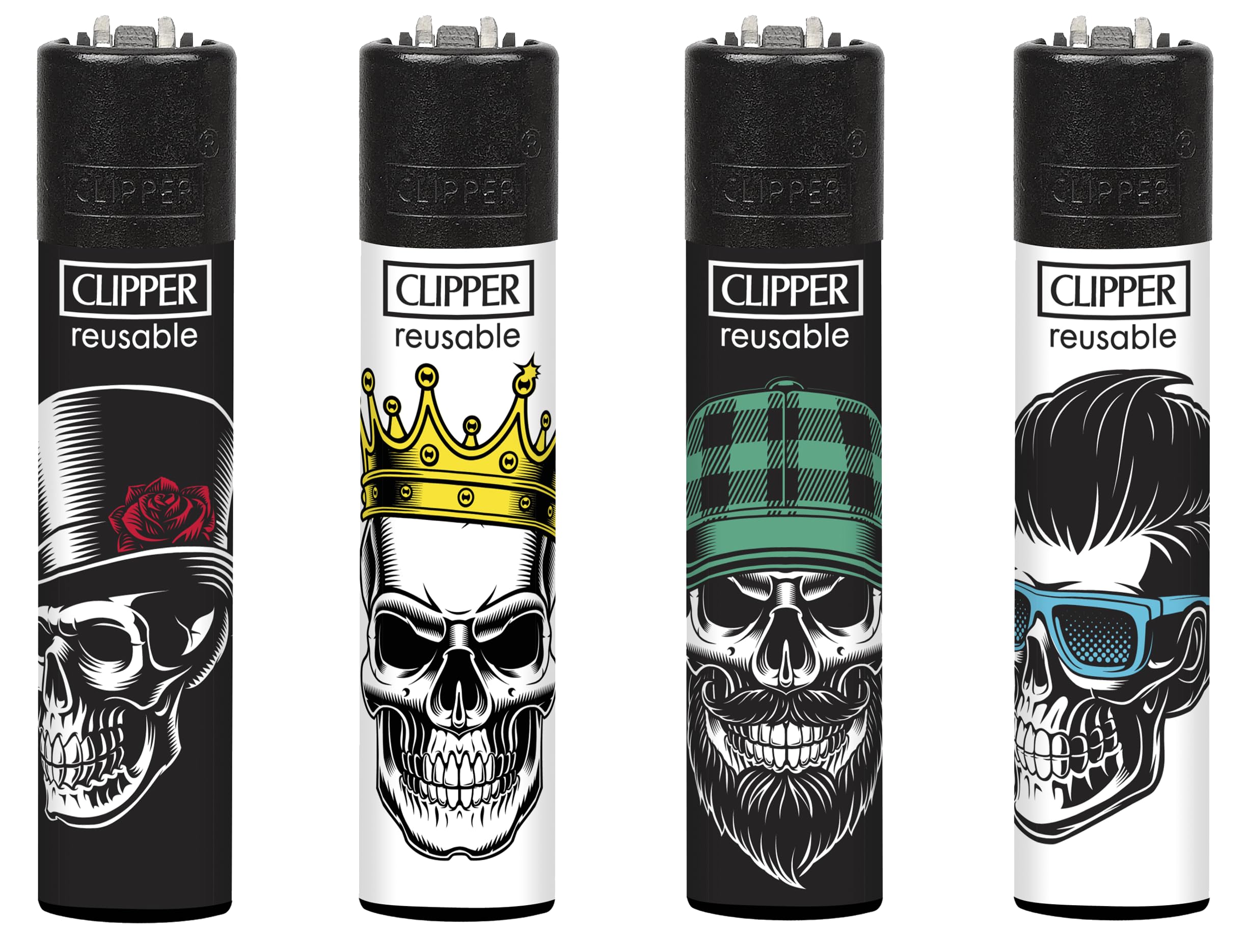 4 X CLIPPER LIGHTERS SKULLS HEAD