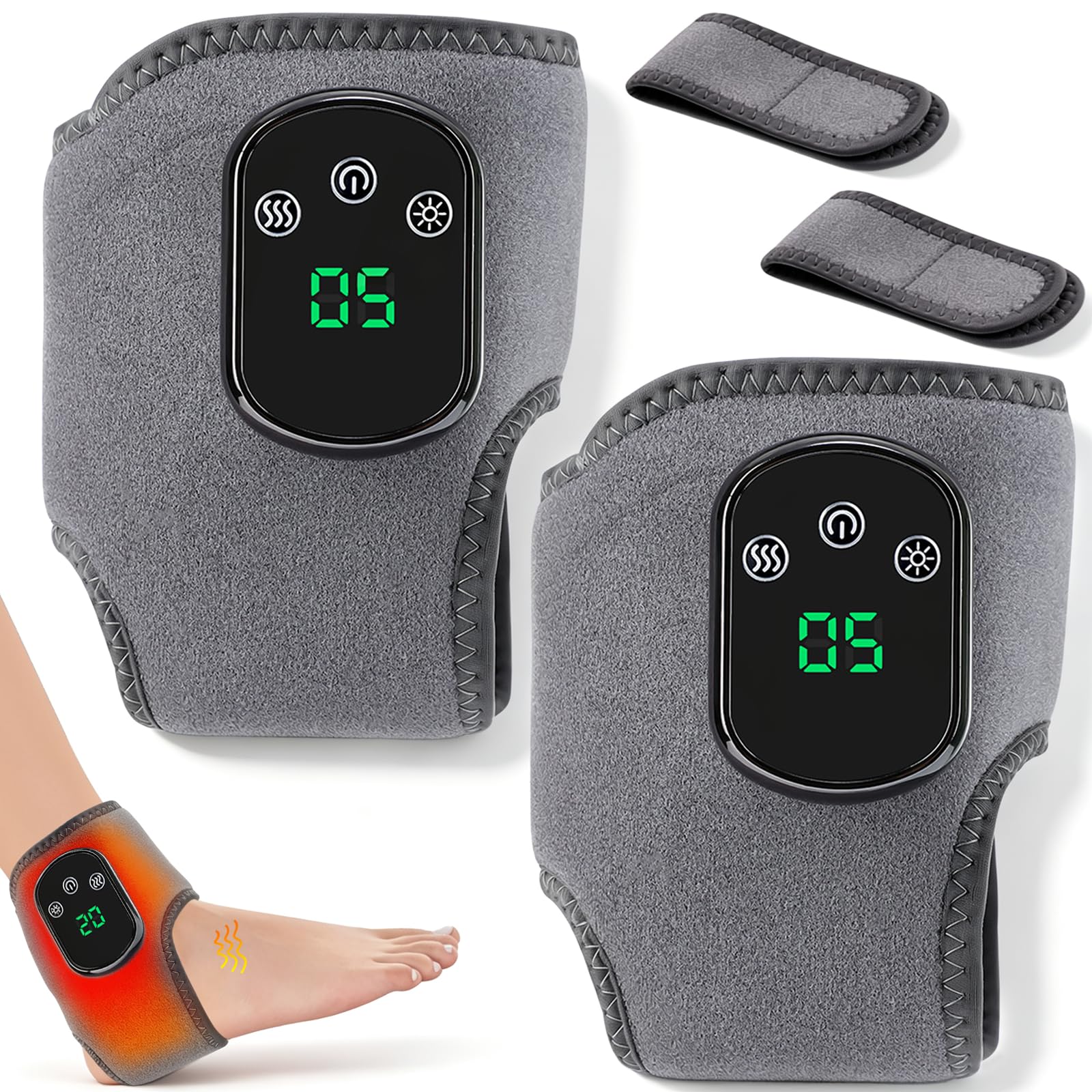 2 Stück Fussmassagegerät, 3-In-1 Elektrische Fußmassageräte, Foot Massager | Portable Cordless Ankle Massagers mit 3 Modi und 5 Wärmestufen, für Knöchel, Ferse, Sohle, Fußgewölbe, Geschenk für Eltern