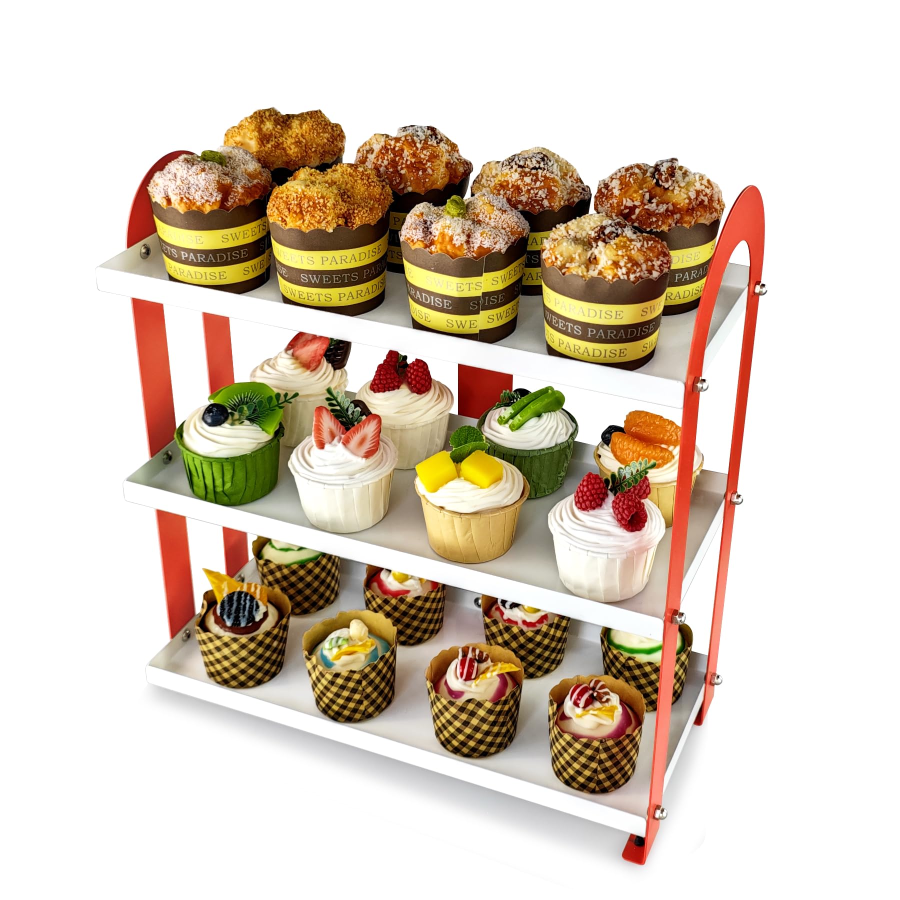 CozyNova Cupcake Stand – 3 Tier Steel Cupcake Holder for Parties and Home Use, Candy Display, Snack Holder, Easy Assembly (White and Salmon Pink)
