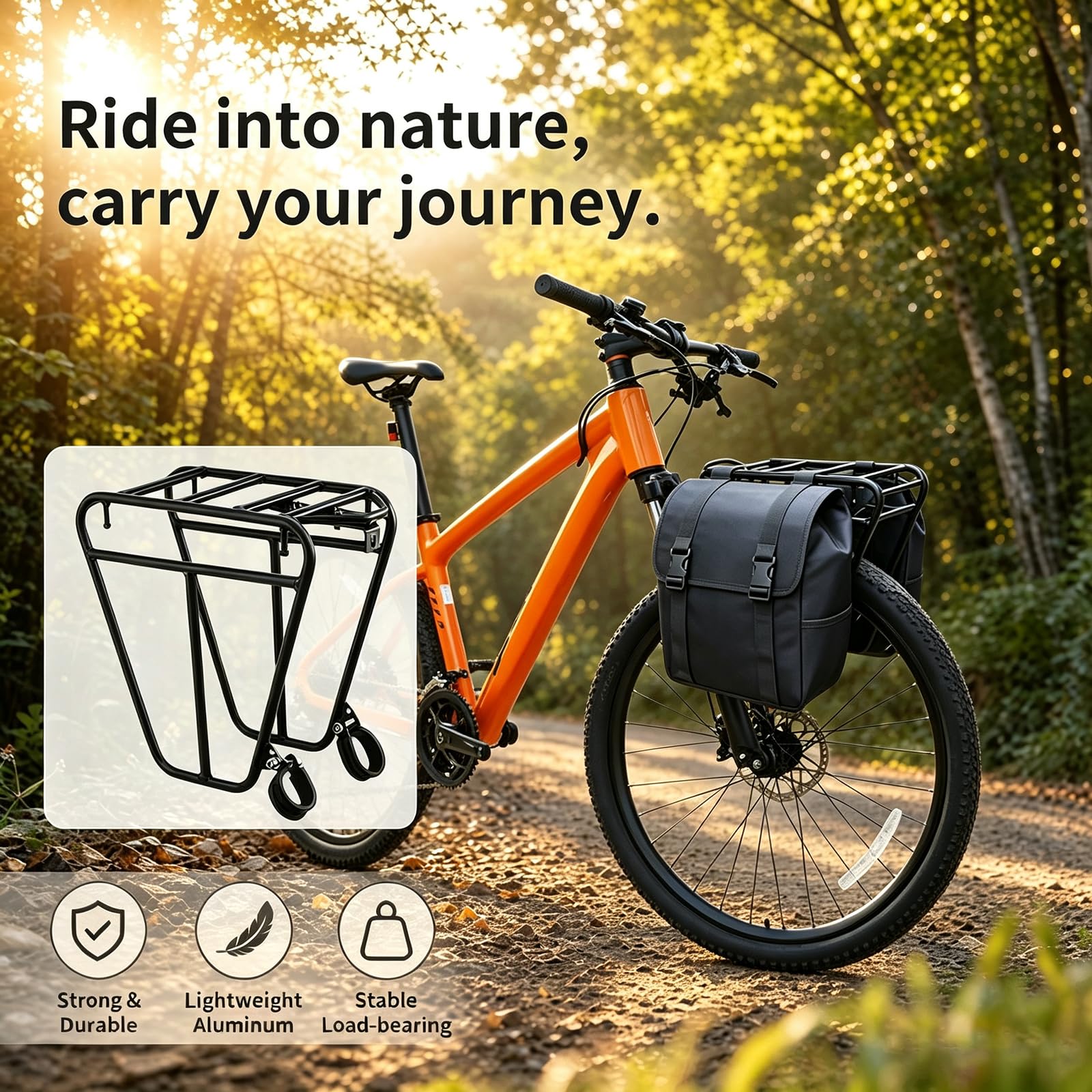 Porte-bagages de vélo avant et arrière – Porte-bagages en acier stable pour VTT, vélo de gravier et trekking – Charge maximale de 25 kg – Universel pour la vie quotidienne, les trajets et les