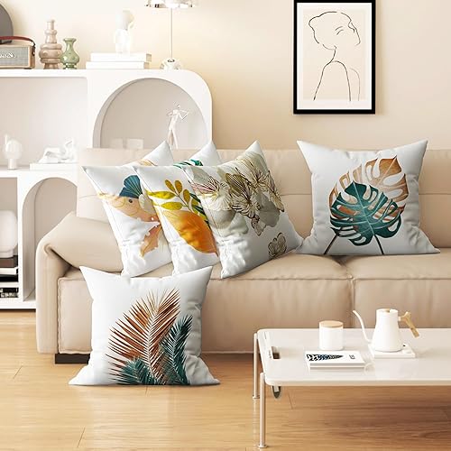 Miniatura 4 de Funda de almohada de estilo lujoso con patrón de hojas para decoración del hogar, funda de cojín cuadrada con impresión digital, perfecta para sala