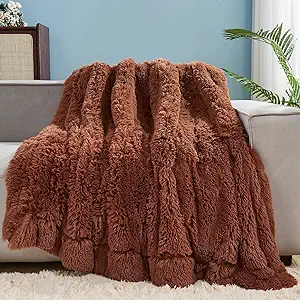 GONAAP Fuzzy Faux Fur Throw Blanket Twin Size Coffee Super Soft Cozy Plush Fuzzy Shaggy Blanket for Couch Sofa Bed (Coffee, Twin(60"x80"))