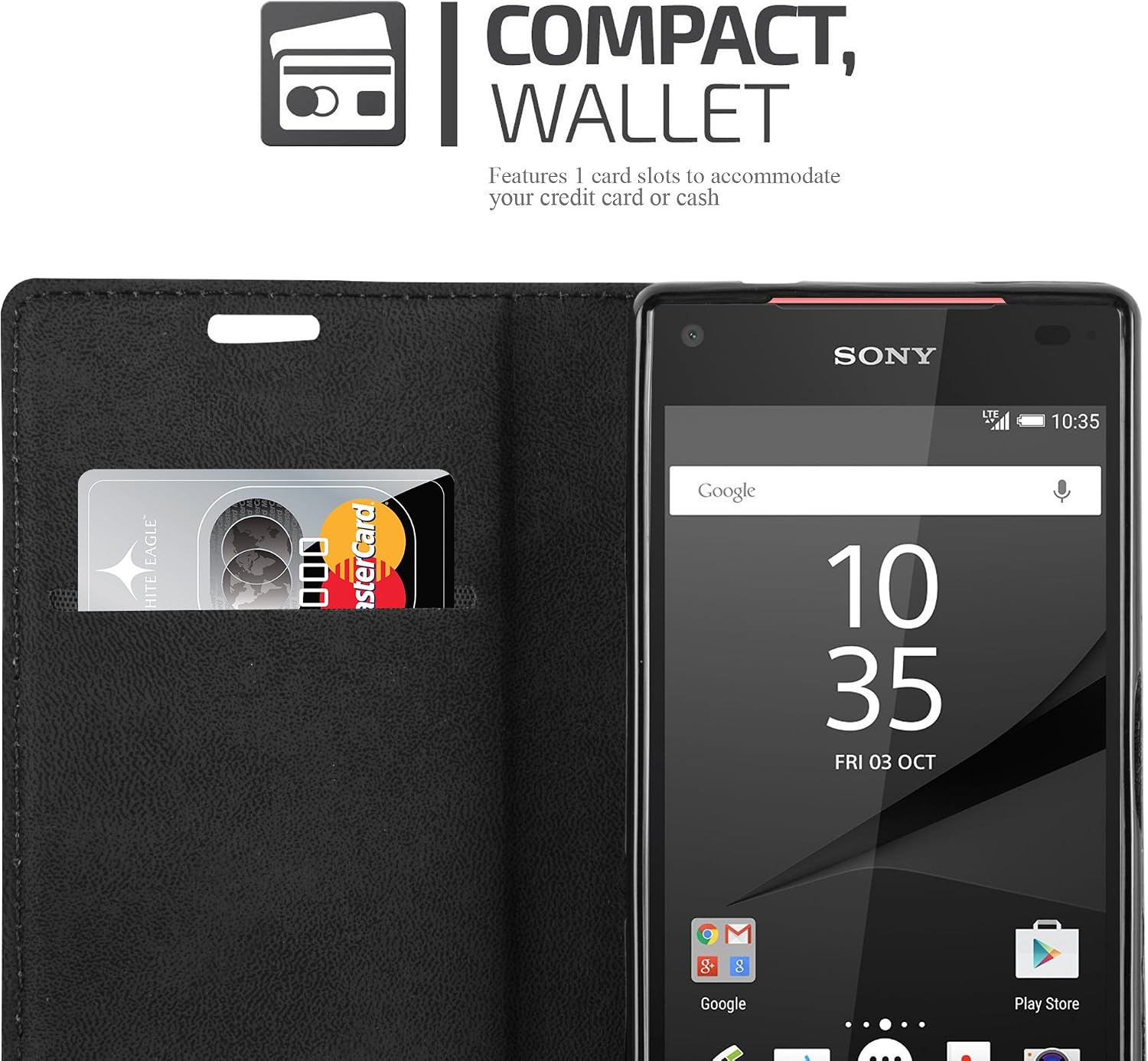 Cadorabo Book Case Compatible with Sony Xperia Z5 Compact in Night Black - with Magnetic Closure, Stand Function and Card Slot - Wallet Etui Cover Pouch PU Leather Flip
