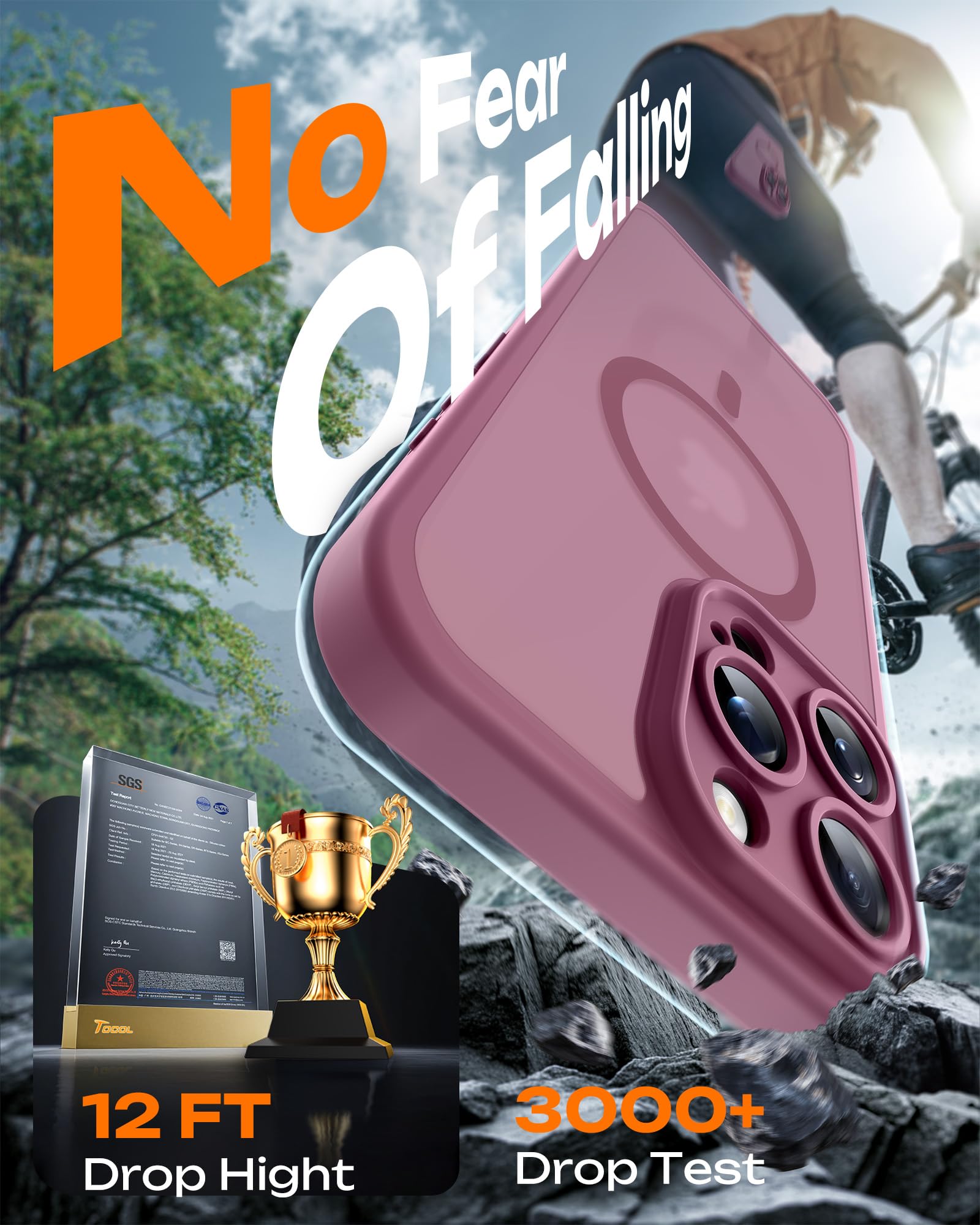 TOCOL Cover Magnetica per iPhone 16 Pro Max 6,9 Pollic, Compatibile con MagSafe, Protezione Fotocamera Integrata, Custodia Antiurto Traslucida Opaca, Prugna