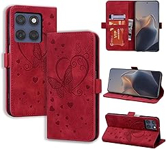 Handyhülle für Motorola Edge 60 Fusion/Edge 60 Hülle, PU Leder Tasche Cover Lederhülle Wallet Kartenfach Stoßfest Flip Case Magnetisch Klapphülle Schutzhülle für Motorola Edge 60 Fusion, rot