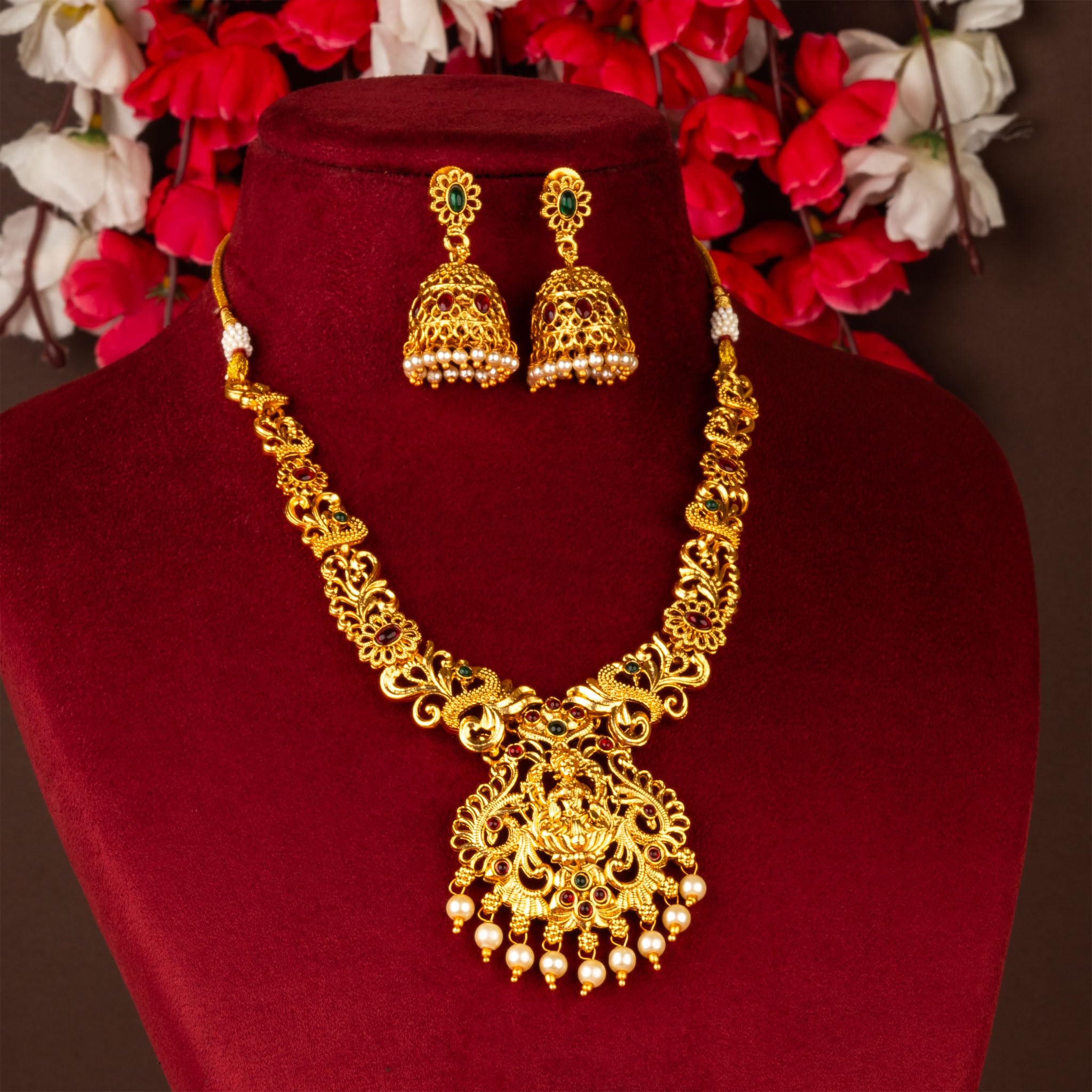 Sasitrends Latest Traditional Temple Necklace Jewellery Set with Jhumka Earrings for Women and Girls 1