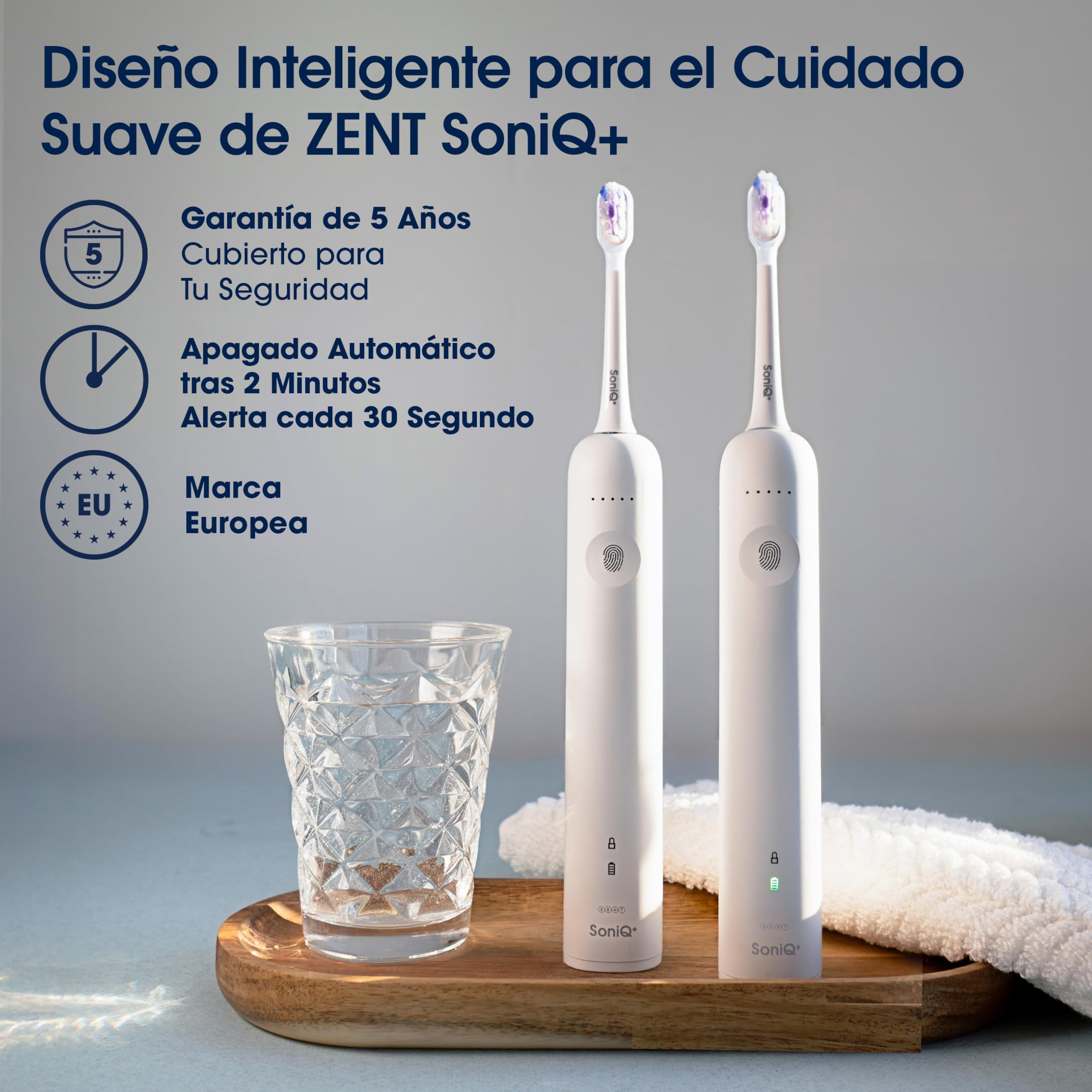 ZENT Cepillo de dientes eléctrico 2en1 para dientes sensibles | Cepillo sonico dental con movimiento rotativo de 60°, 5 modos de funcionamiento, IPX7 Impermeable, Cargador por inducción