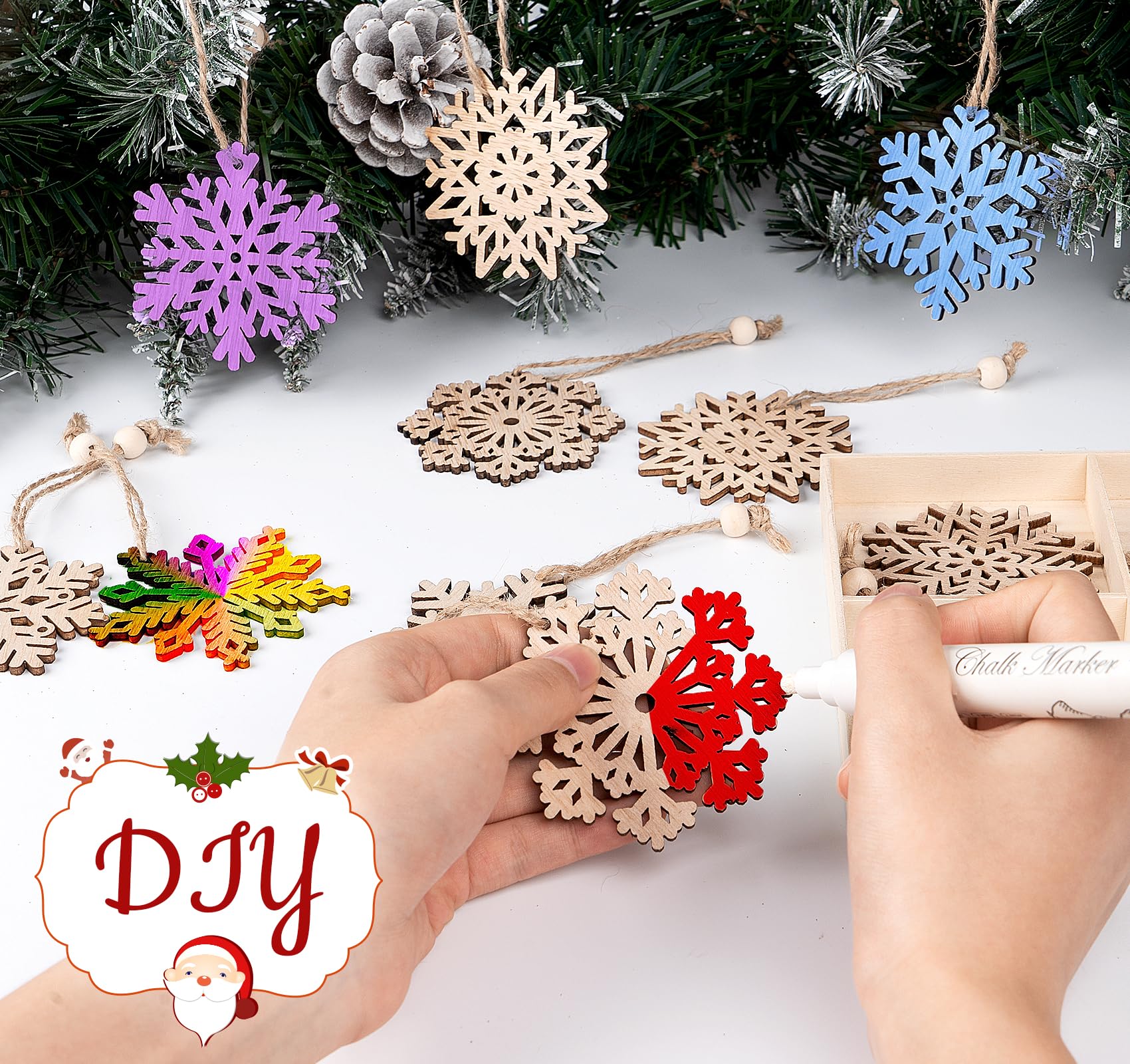 18pcs Navidad Copos de Nieve Adornos árbol de Madera Colgante Decoraciones rústico Madera artesanía