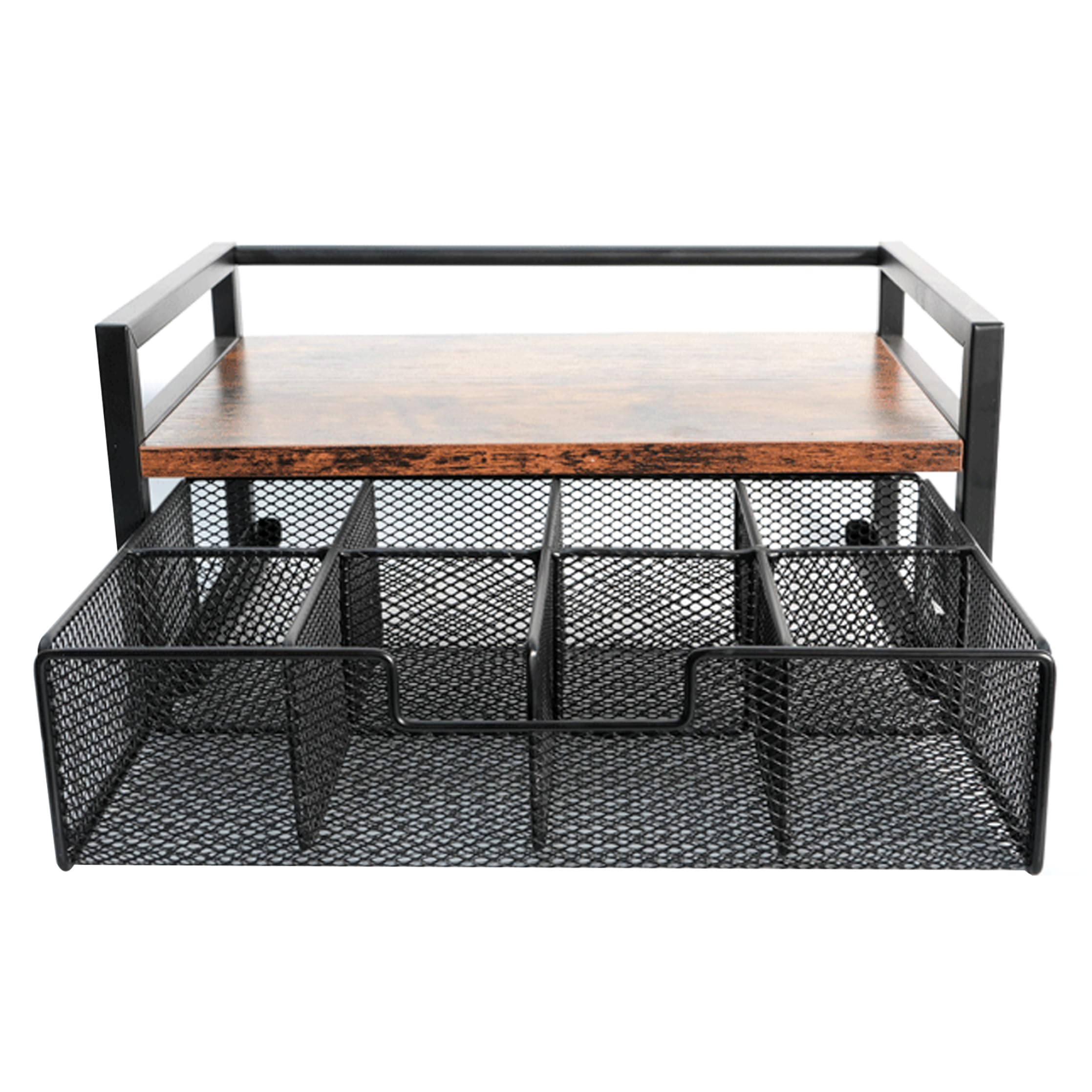 Kaffeestation-Organizer, 2-stöckige Teebeutel-Aufbewahrung mit ausziehbarer Schublade, Küchenarbeitsplatte für Pads und Teebeutel – Tigerholz und Schwarz, Kaffeestation-Organizer
