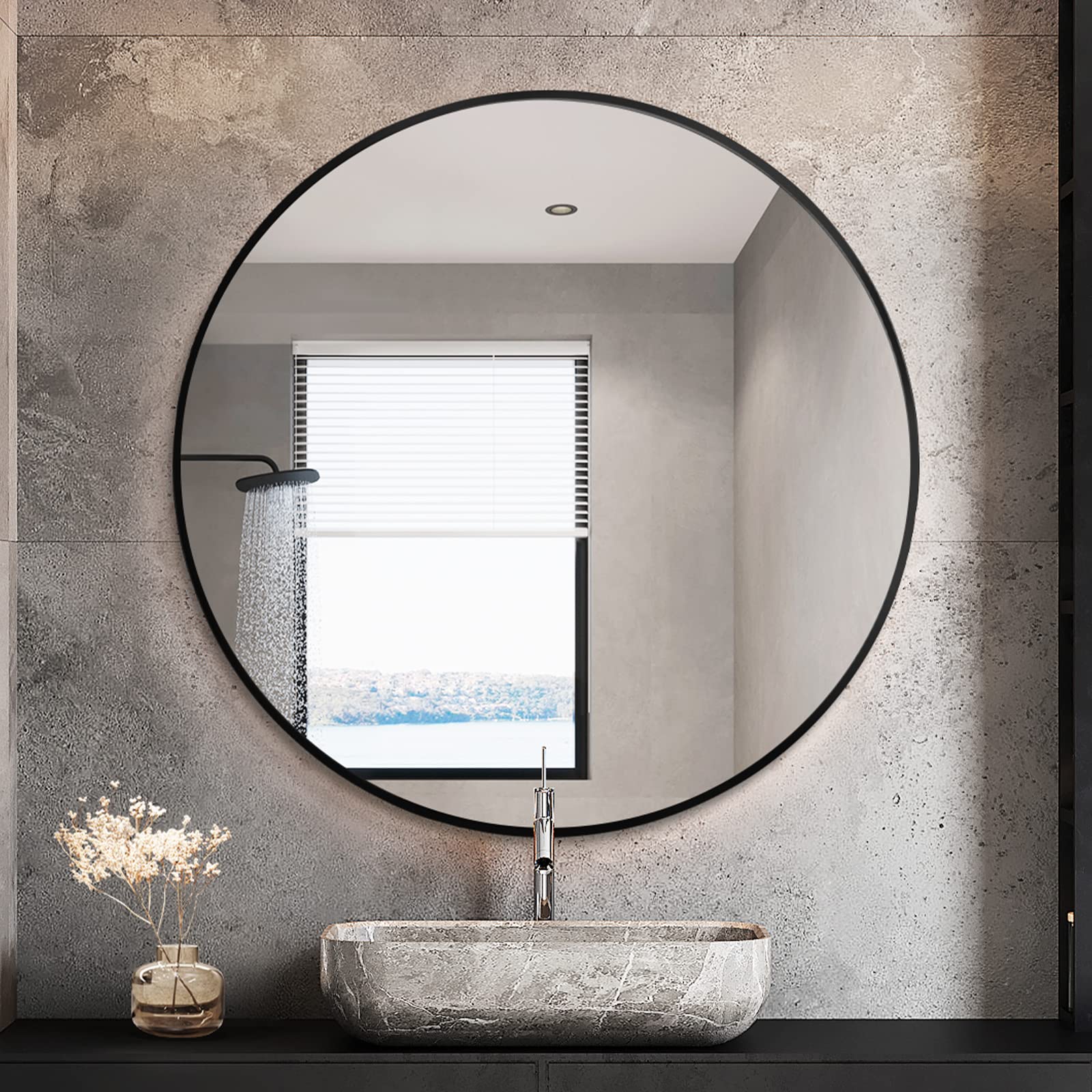 TheiaMo 24" Round Wall Mirror, HD Explosion-Proof Silver Mirror ...
