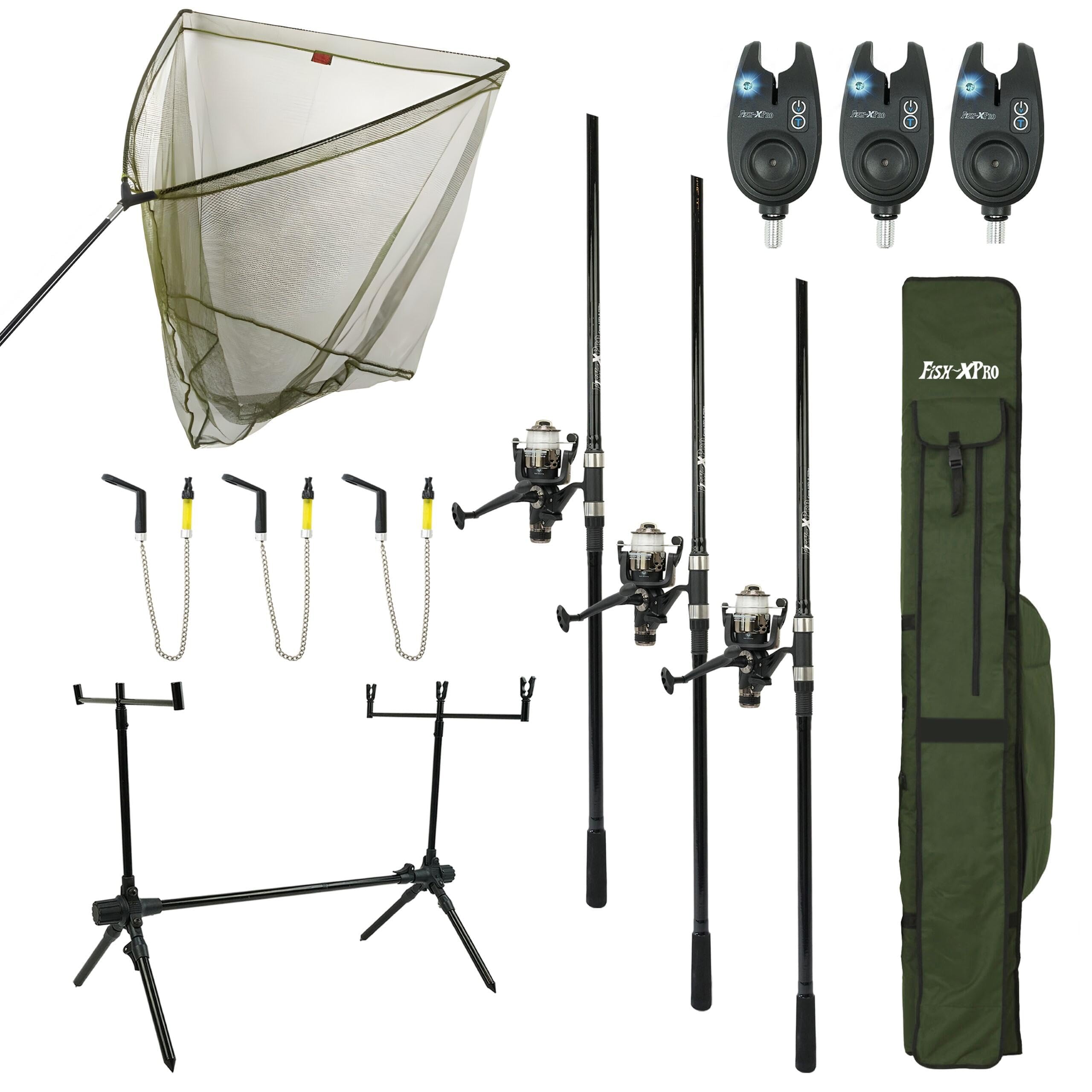 Carp Improve Set - Carp Rod Set Black - Ensemble Complet pour la pêche à la Carpe - Matériaux de Haute qualité - Détecteurs de morsures, émerillons, Rodpod, dosserets et étuis Inclus.