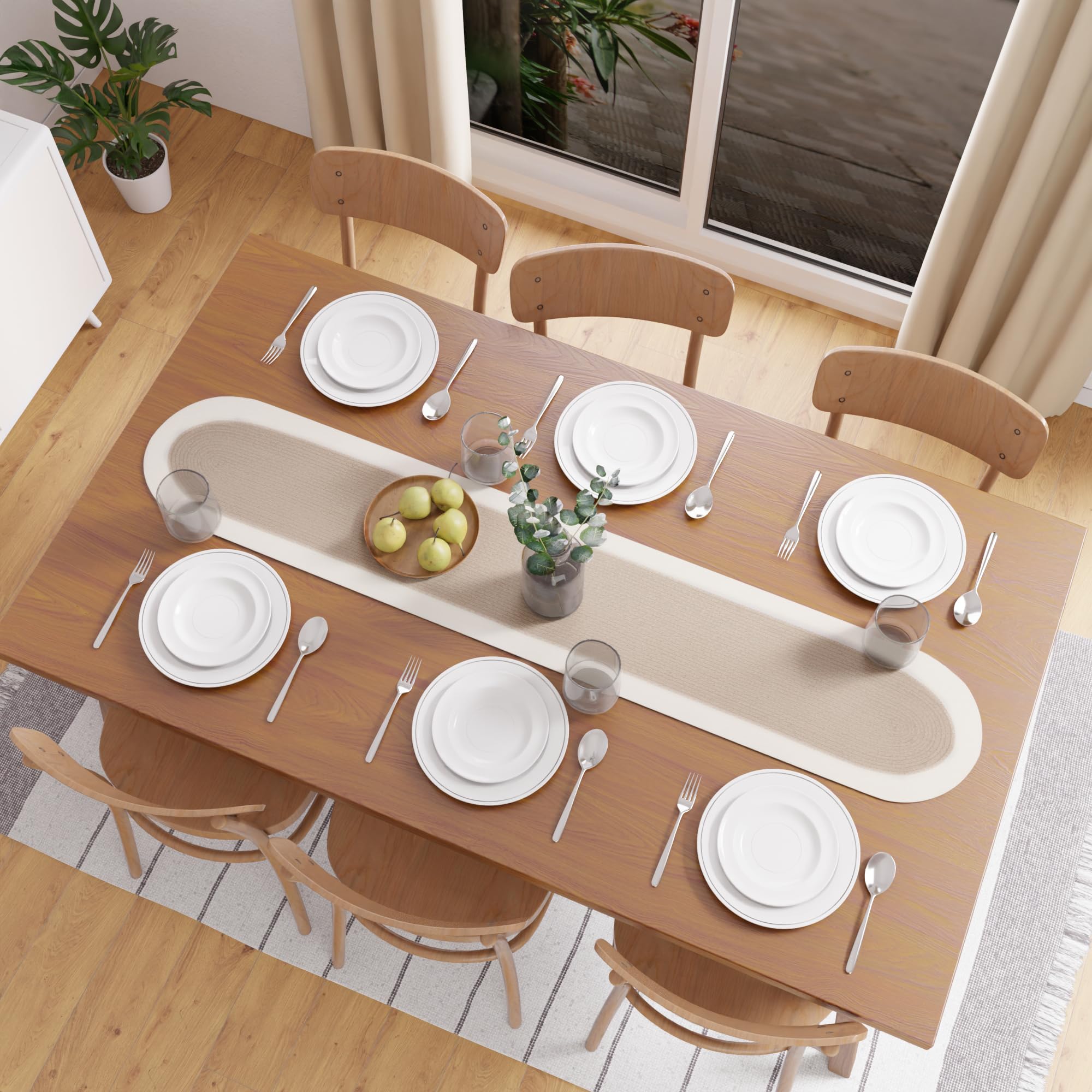 Encasa XO Dining Table Runner, Beige & Off White, 30x137 cm - Image 4