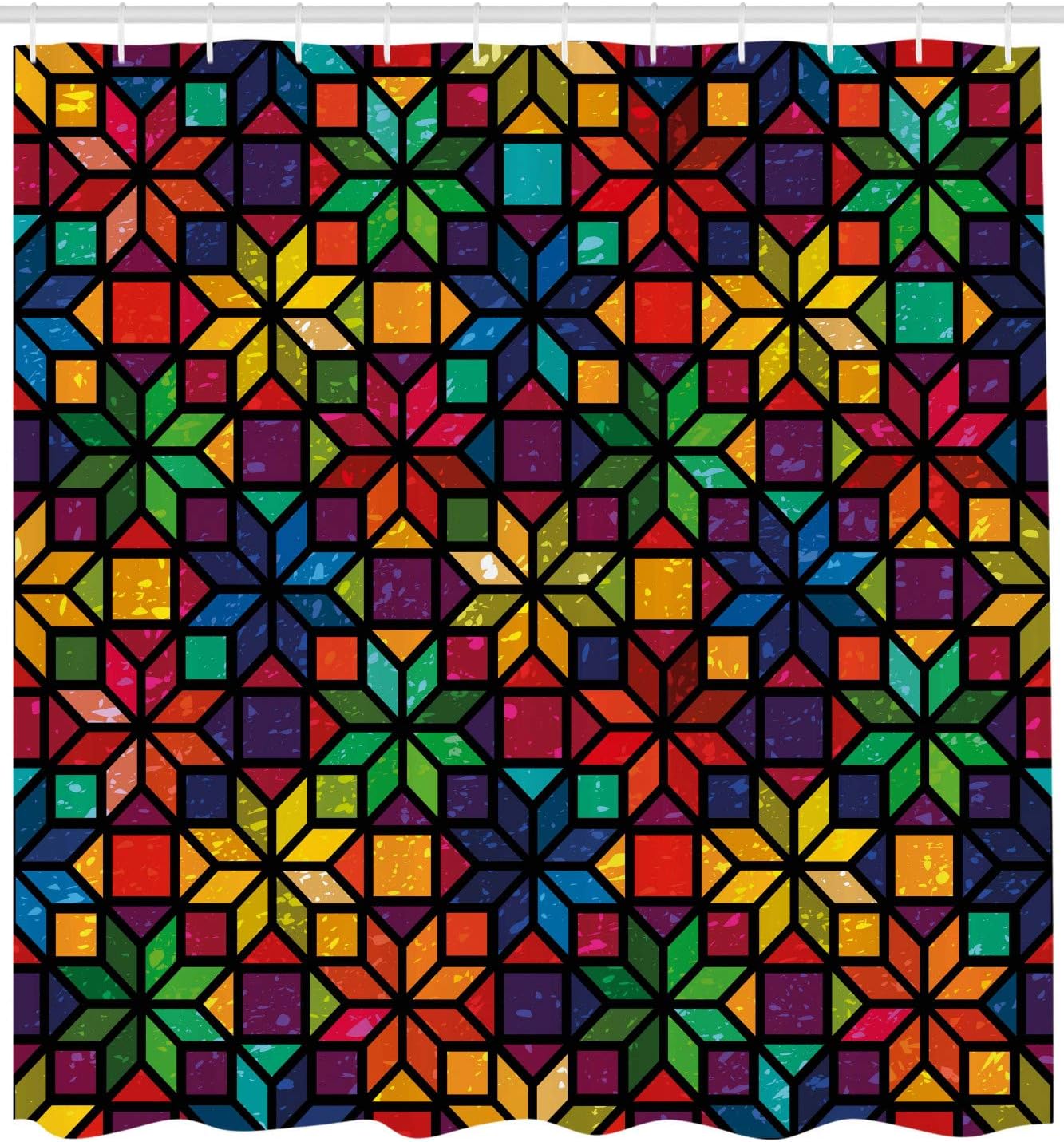 Ambesonne Geometric Shower Curtain, Windows Glass Inspired Rainbow Colored Image with Flowers Like Artwork Print, Cloth Fabric Bathroom Decor Set with Hooks, 69" W x 70" L, Purple Green