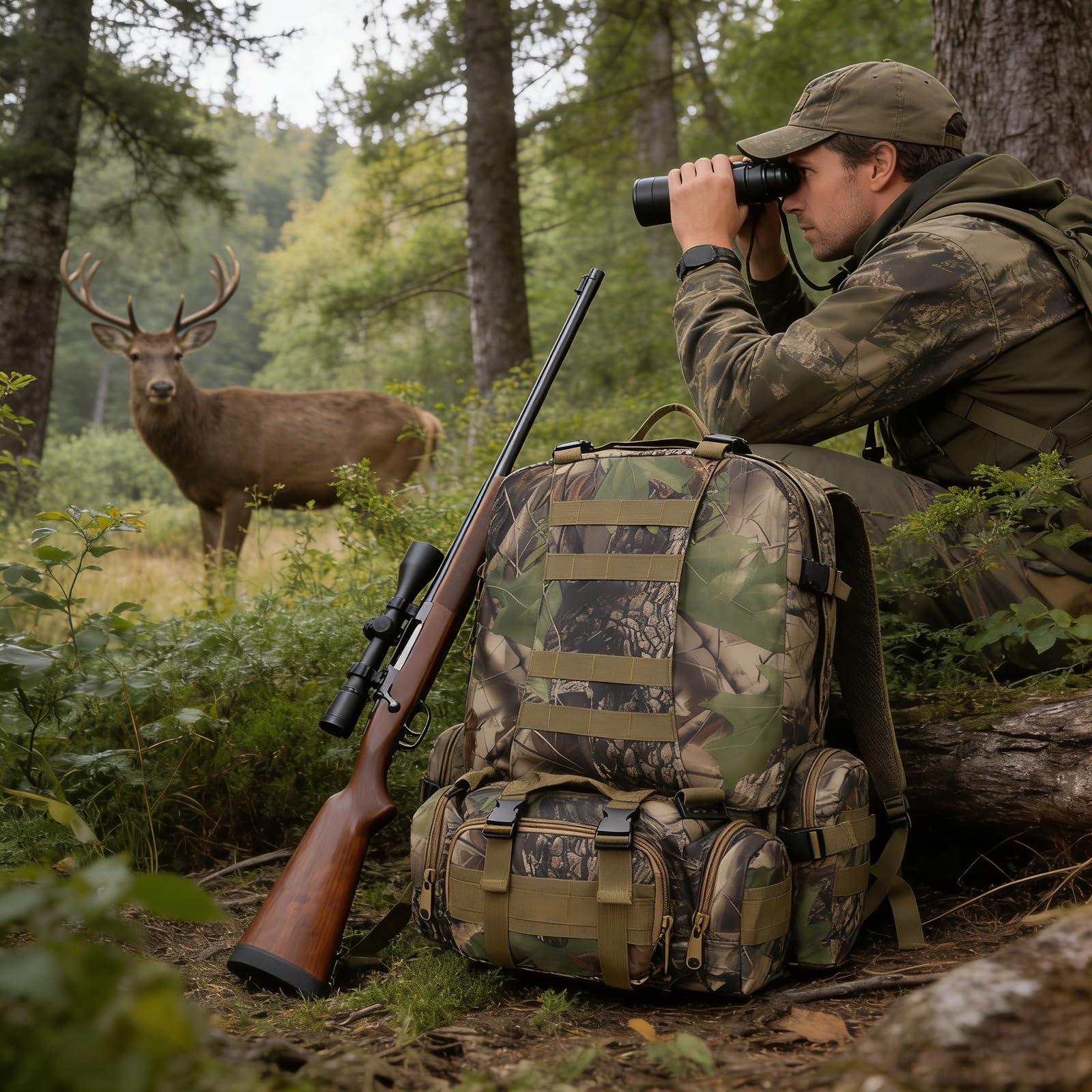 Zaino da Caccia da Uomo 50L, grande capacità Mimetica caccia Zaino con protezione impermeabile, attrezzatura da caccia, per attività all'aperto, birdwatching