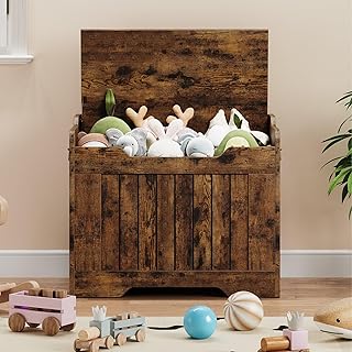 GarveeHome Storage Chest, Toy Chest With Lids, Wood Toy Organizer Box With Safety Hinge, Entryway Storage Trunk Bench, Supports 350 LBS, for Living Room, Playroom (Rustic Brown, 24.8 in)