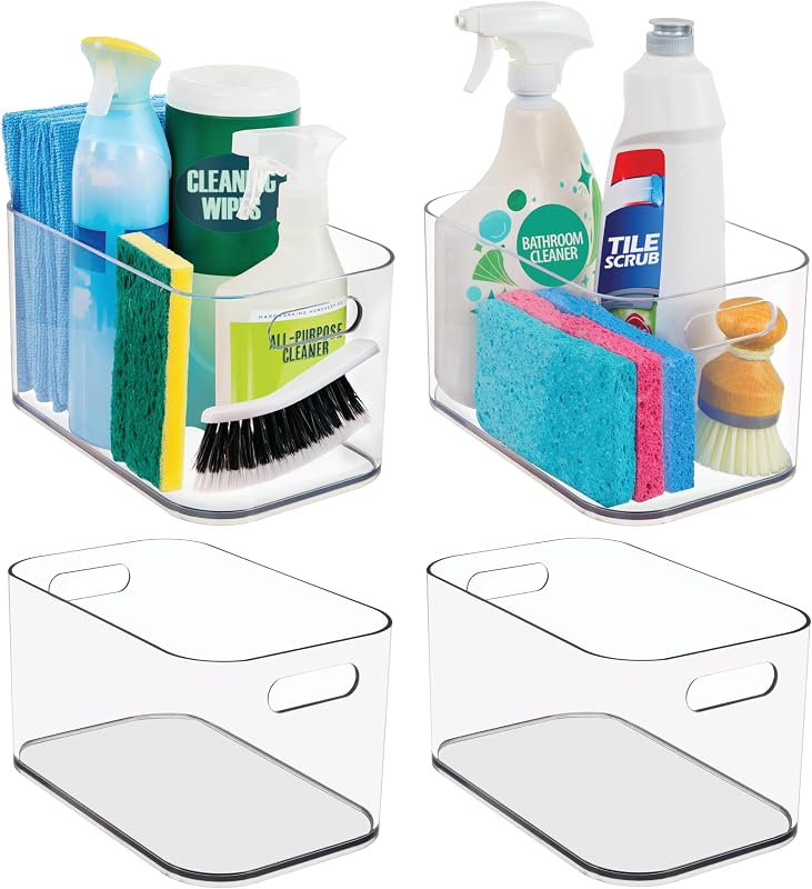 STORi Bliss Contenedor organizador de despensa transparente abierto de 10.0 x 6.0 in, juego de 4, contenedores de plástico con asa para cocina, heladera, gabinete, armario, baño, almacenamiento debajo del fregadero, fabricado en Estados Unidos