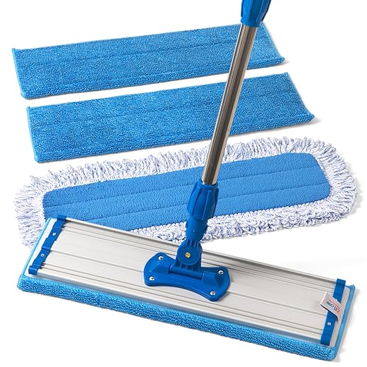 Zflow 18" Professional Microfiber Mop - Commercial Stainless Steel Handle With Microfiber Dust Pad + 3 Microfiber Wet Pads