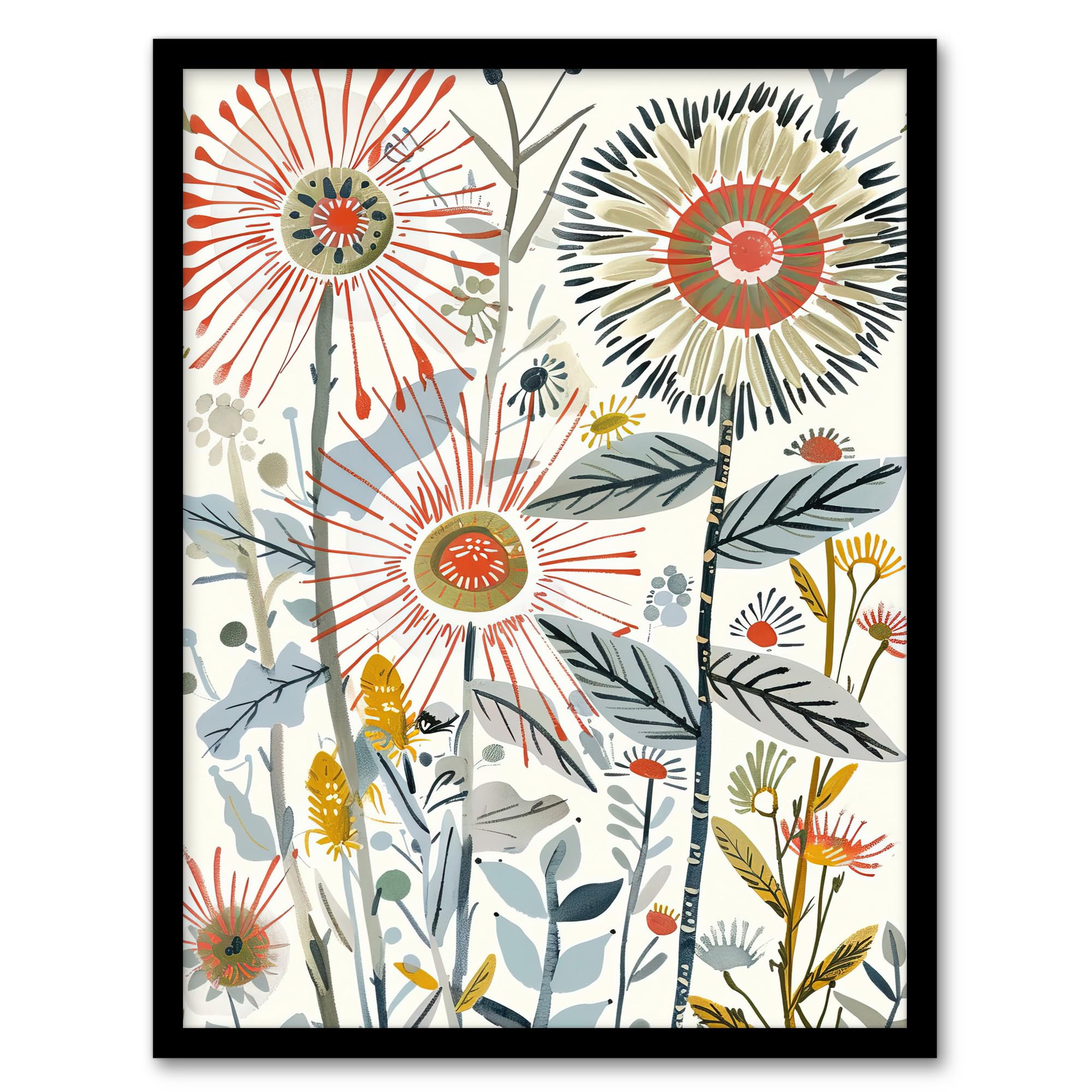 Artery8 Aster Flower Painting Wildflowers Spring Folk Art Living Room Artwork Framed Wall Art Print A4