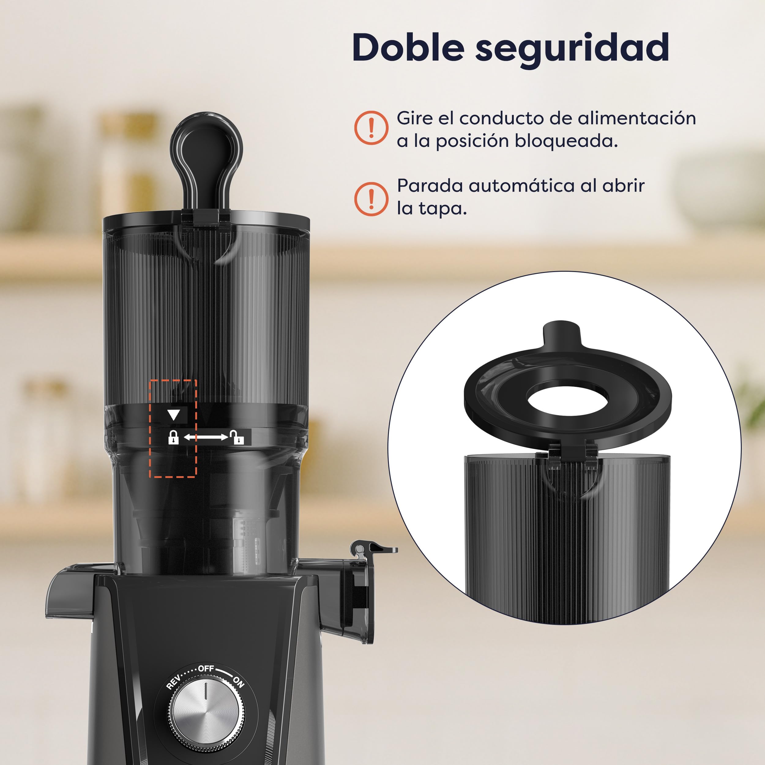 Ciarra CBSJ046-G Exprimidor Lento Canal de Alimentación de 108mm Extractor de Zumos y Verduras con Alta Pureza Slow Juicer XXL Licuadora en frío 2 Vasos Incluidos