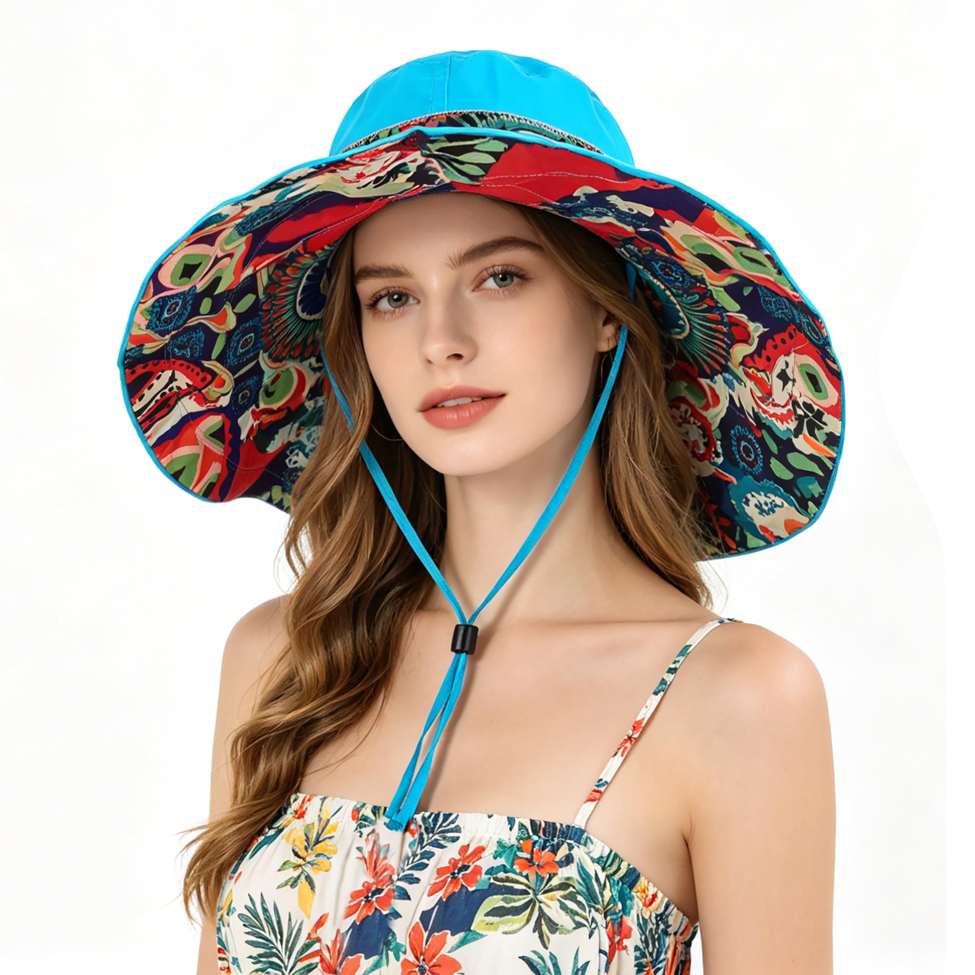 Cappello da donna pieghevole Floppy reversibile da viaggio spiaggia parasole cappello tesa larga UPF 50+