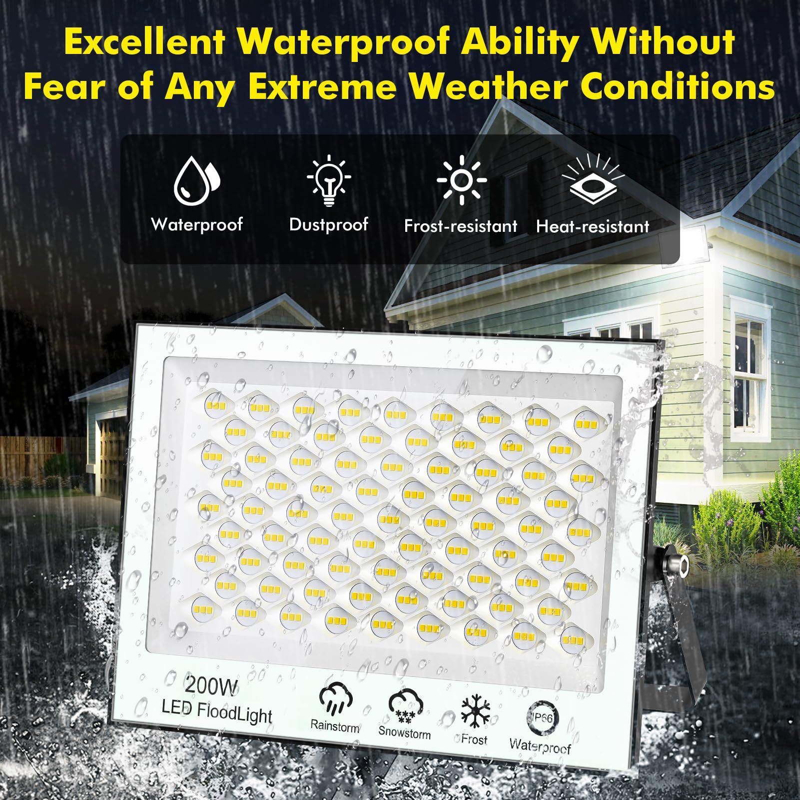 Faretto LED da Esterno 200W 2 Pezzi - Super Luminoso 20000LM Faretti LED 6500K Bianco Freddo Faro LED Esterno, IP65 Impermeabile Faretti LED Esterno per Giardino,Patio, Cortile, Terrazza, Garage