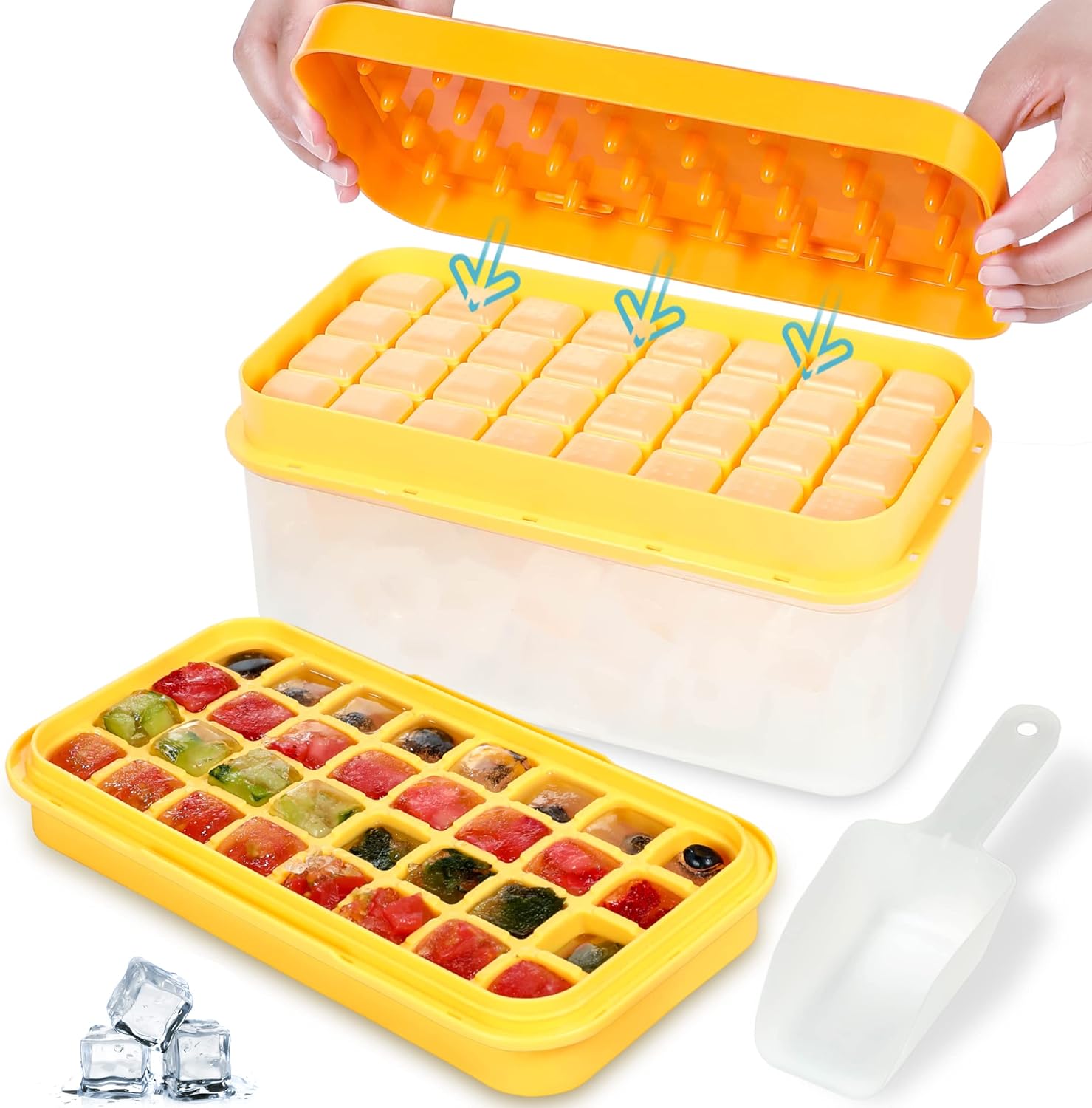 Ice Cube Tray with Lid and Bin Silicone Ice Cube Tray for