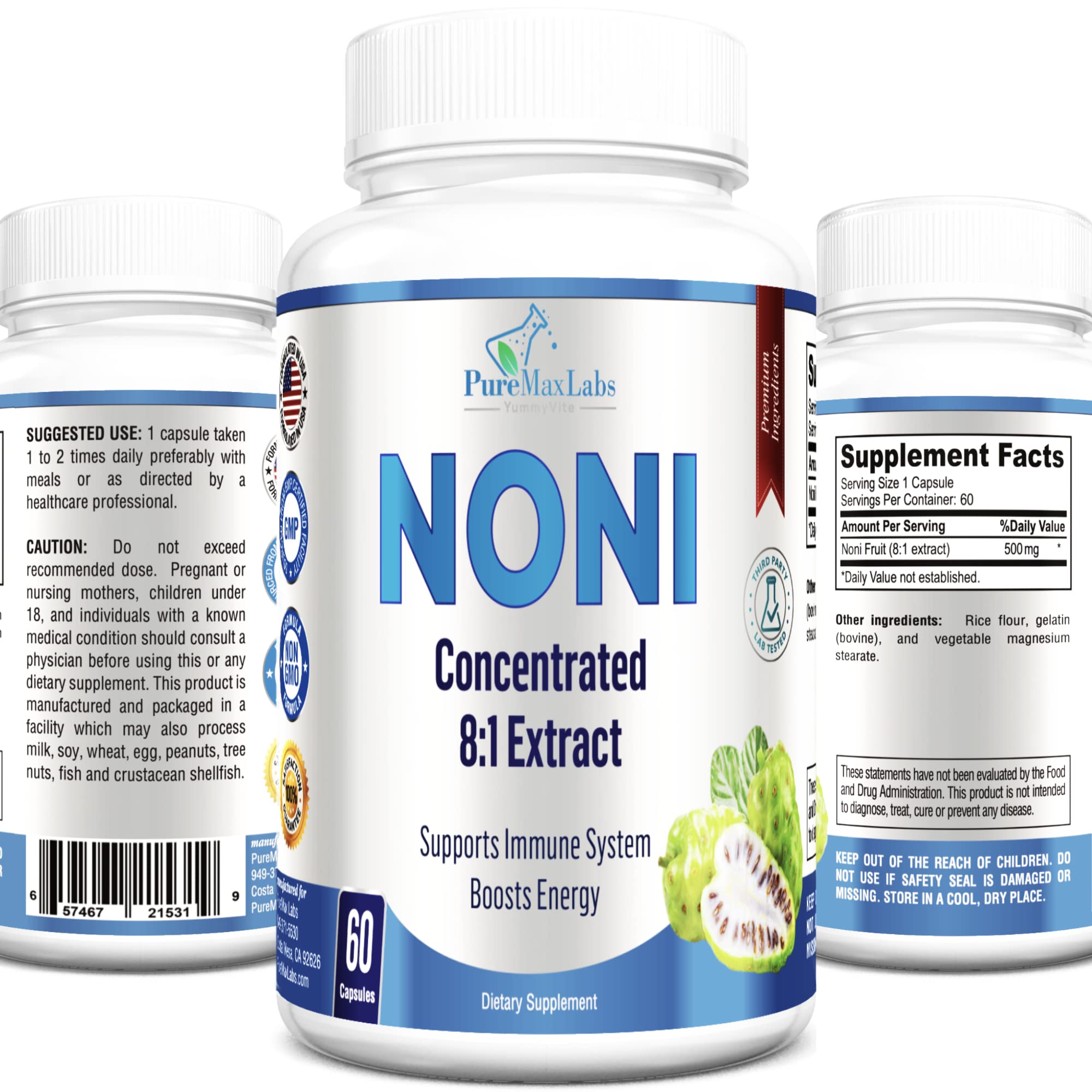 Noni Capsules - Noni Fruit Extract, (Morinda Citrifolia), Immune Support - 60 Capsules