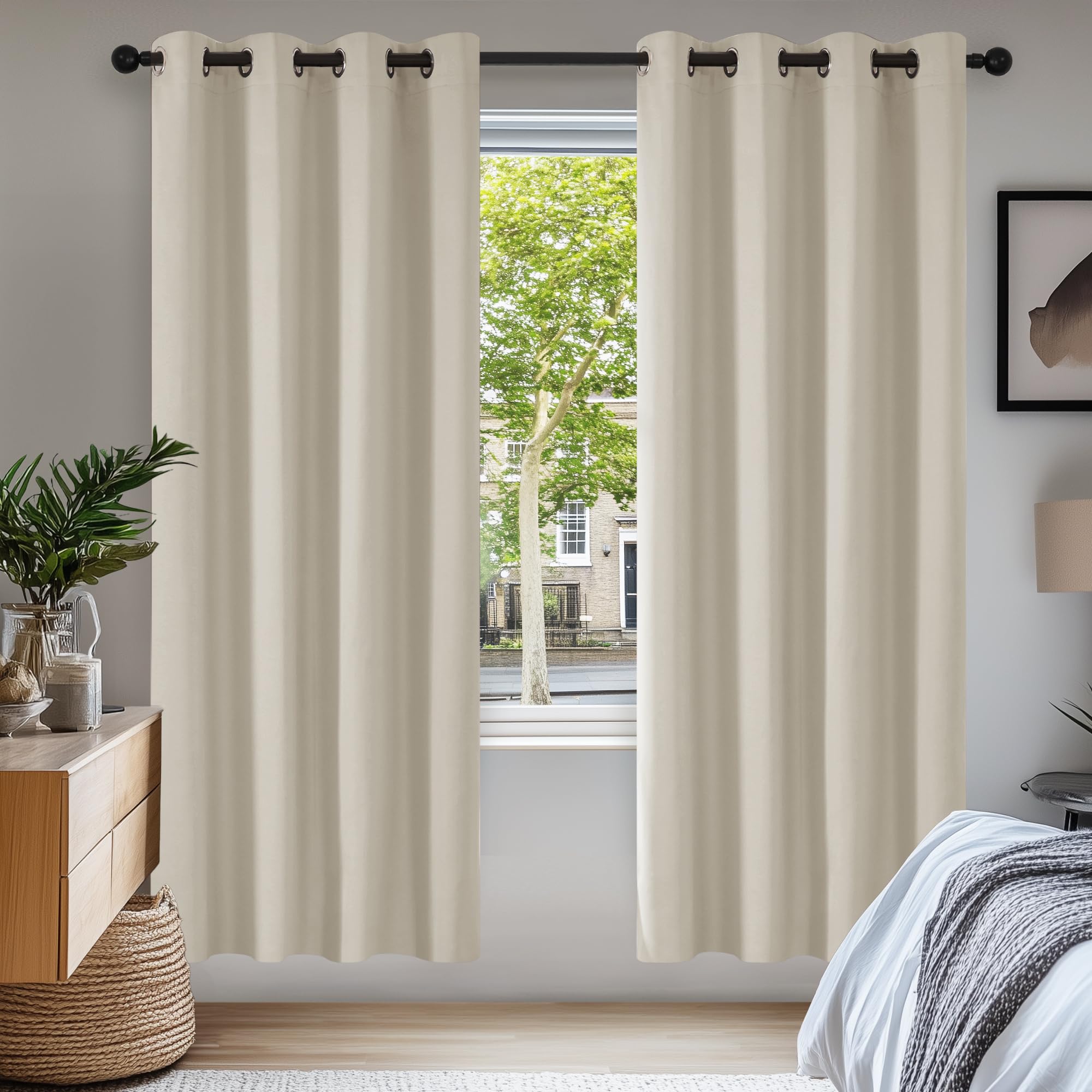 Deconovo Light Beige Super Soft Thermal Insulated Eyelet Room Darkening Curtains For Bedroom 66 X 72 Inch 2 Panels