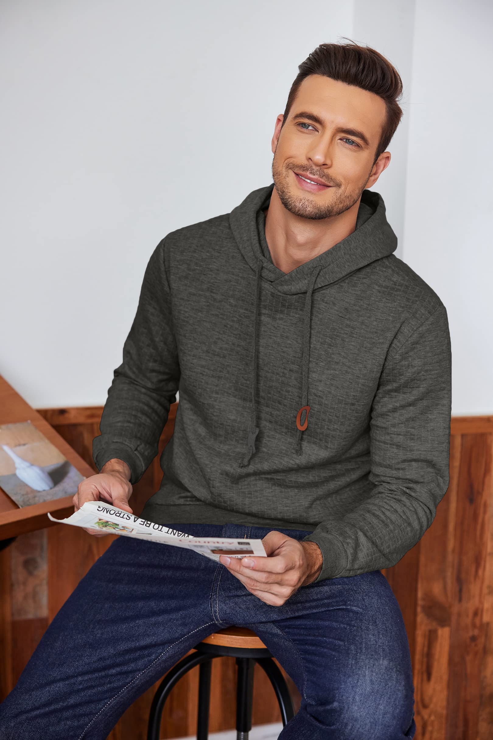 COOFANDY Felpa con Cappuccio da Uomo a Maniche Lunghe da Lavoro Pullover Jacquard a Quadri con Cappuccio