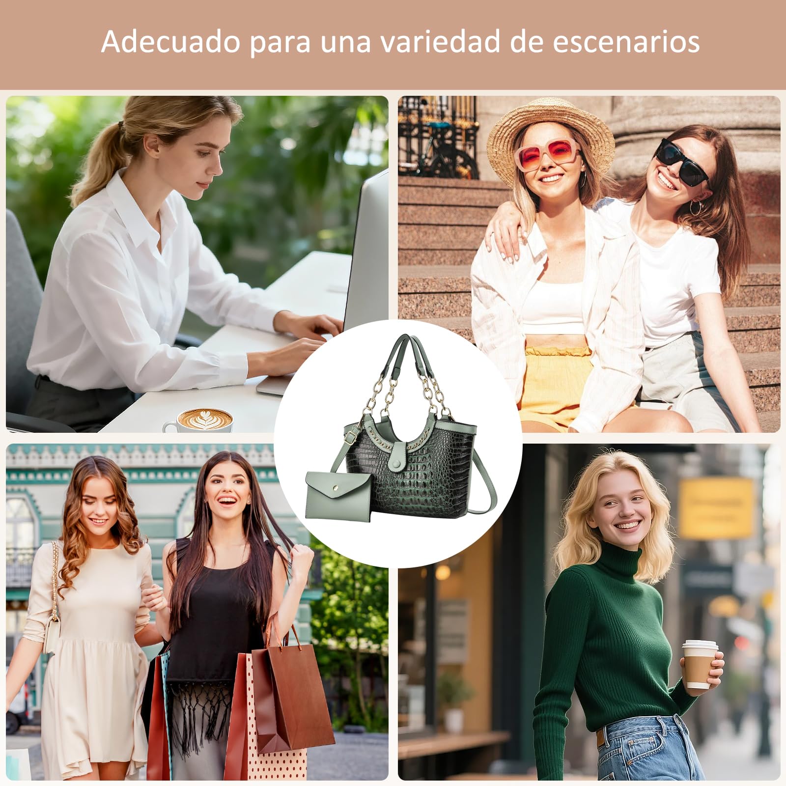 NICOLE & DORIS Set Bolso Mujer Bolsos de Cocodrilo Bolso de Mano con Monedero Bolso Bandolera Cuero PU Bolso de Hombro para Viajes Compras Trabajo Verde