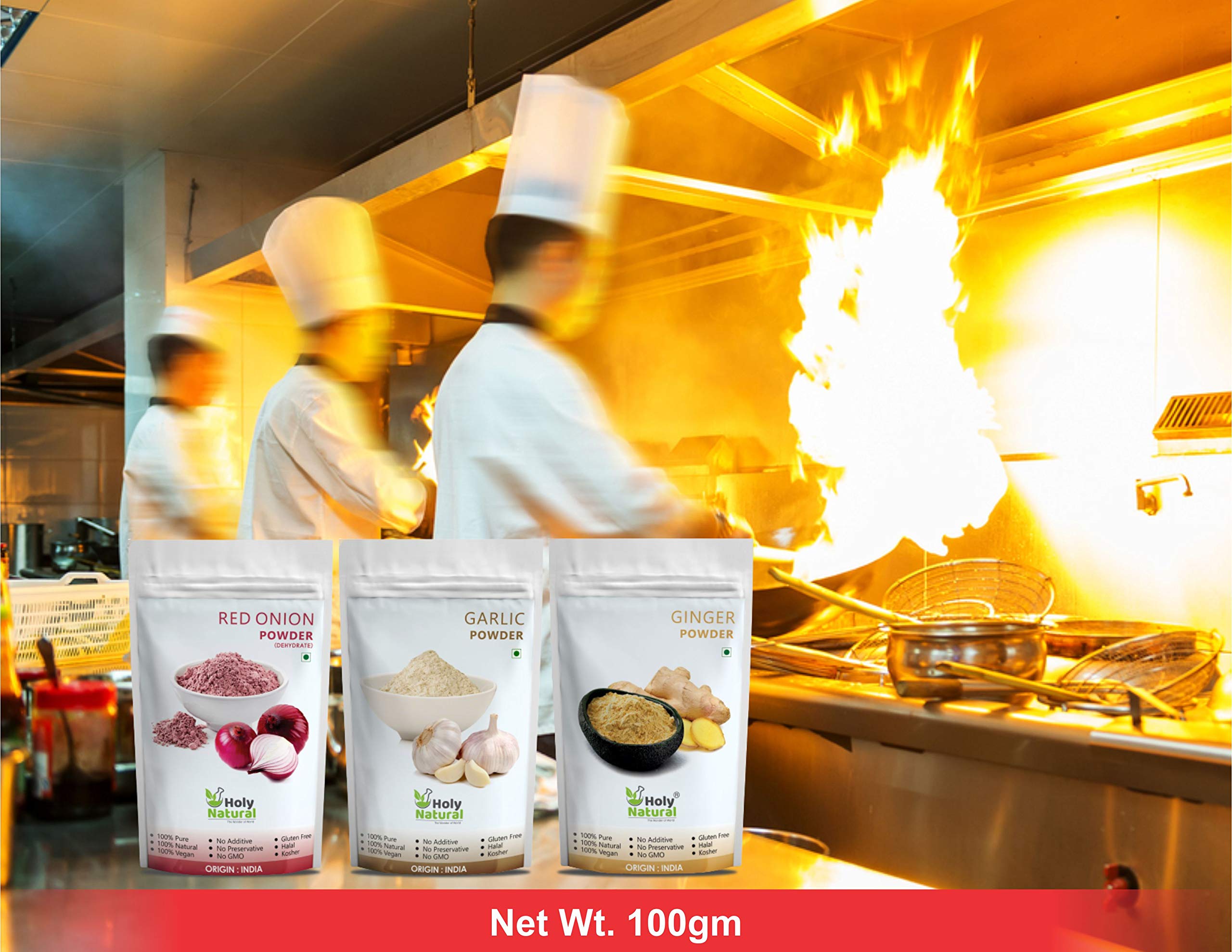 Holy Natural’s Red Onion Powder, Garlic Powder & Ginger Powder – 100 GM Each I Flavour Enhancer I Use in sauces, salad dressings, gravies & stews I 100% Pure & Natural I (Pack of 3) - Image 3 thumbnail