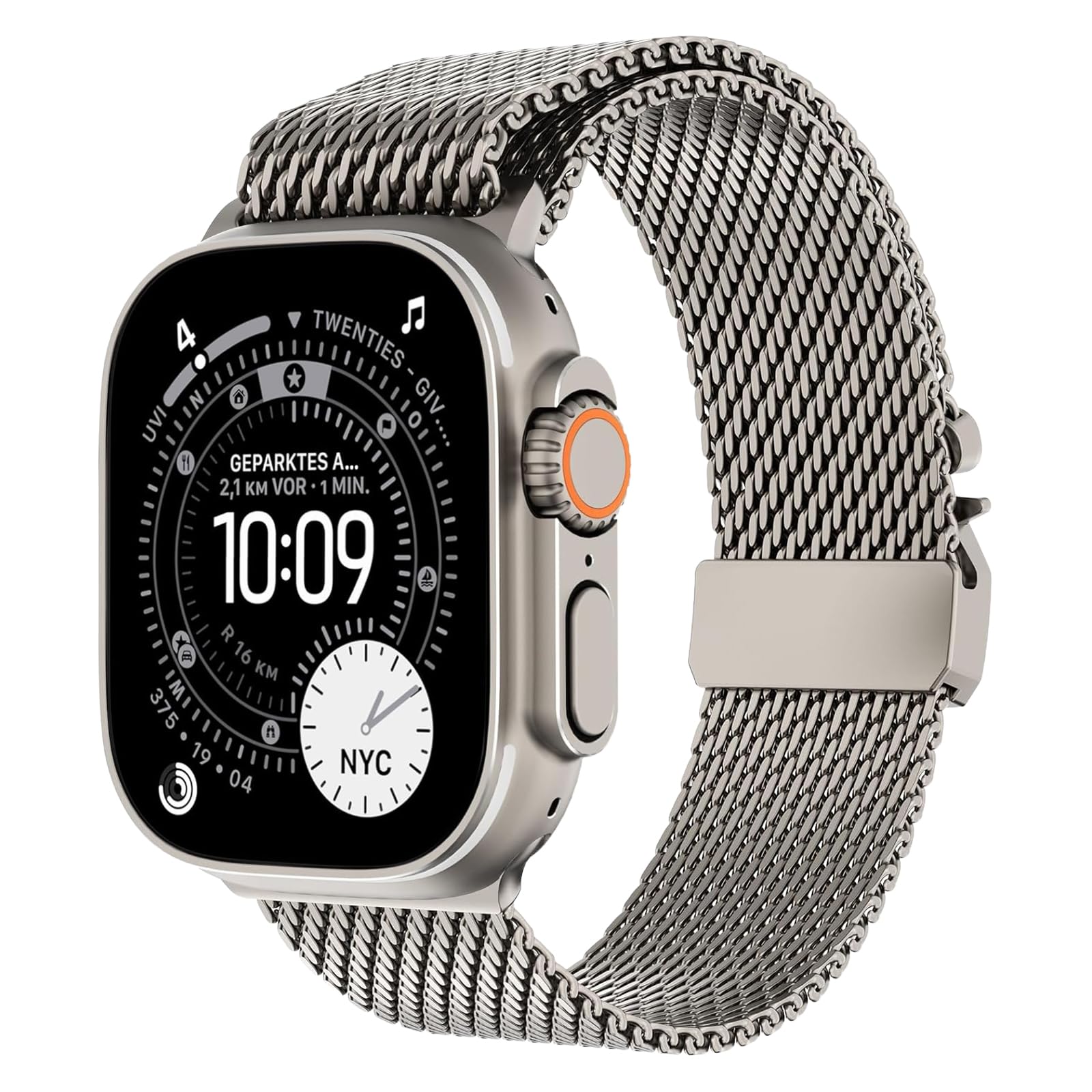 Cinturino per Apple Watch Ultra 3/2/1 49mm, Fibbia Stile Paracadute, Cinturini Milanese in Titanio per iWatch Series 11 10 9 8 7 6 5 4 Ultra SE 3 2 1, 49mm/46mm/45mm/44mm/42mm(Series 3/2/1)