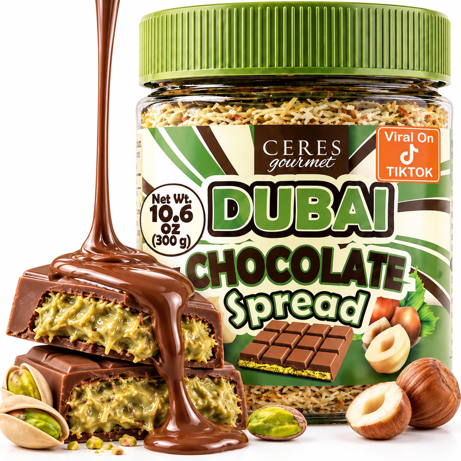 Dubai Chocolate Spread 9.7 oz Jar with Pistachio Cream and Crispy Kataifi
