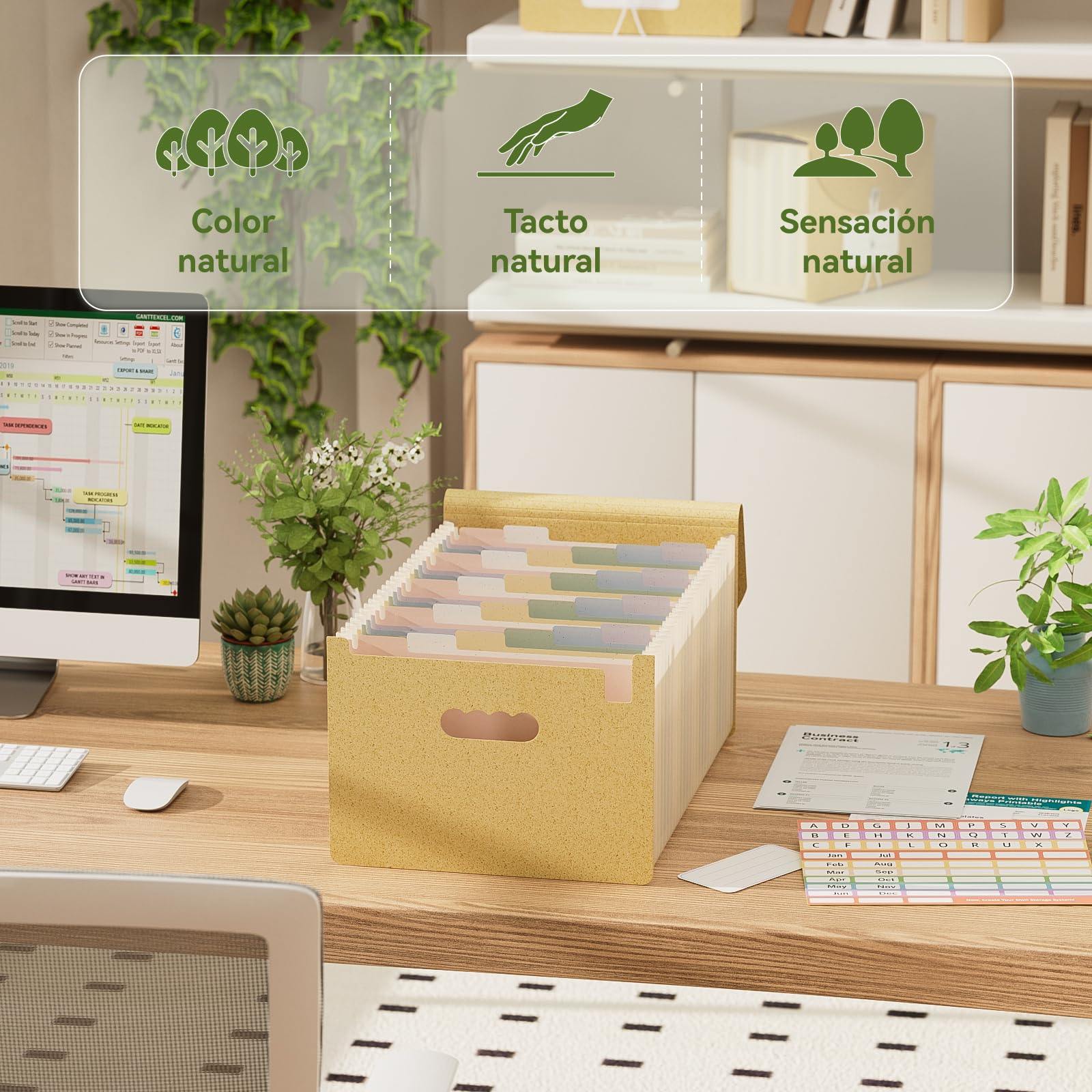 EcoStash Carpeta Clasificadora Acordeón, 26 Bolsillos Archivador A4 de Paja de Trigo, Clasificador Documentos Expandibles, Libre de BPA, Regreso a la Naturaleza, Vida Saludable - Amarillo Trigo