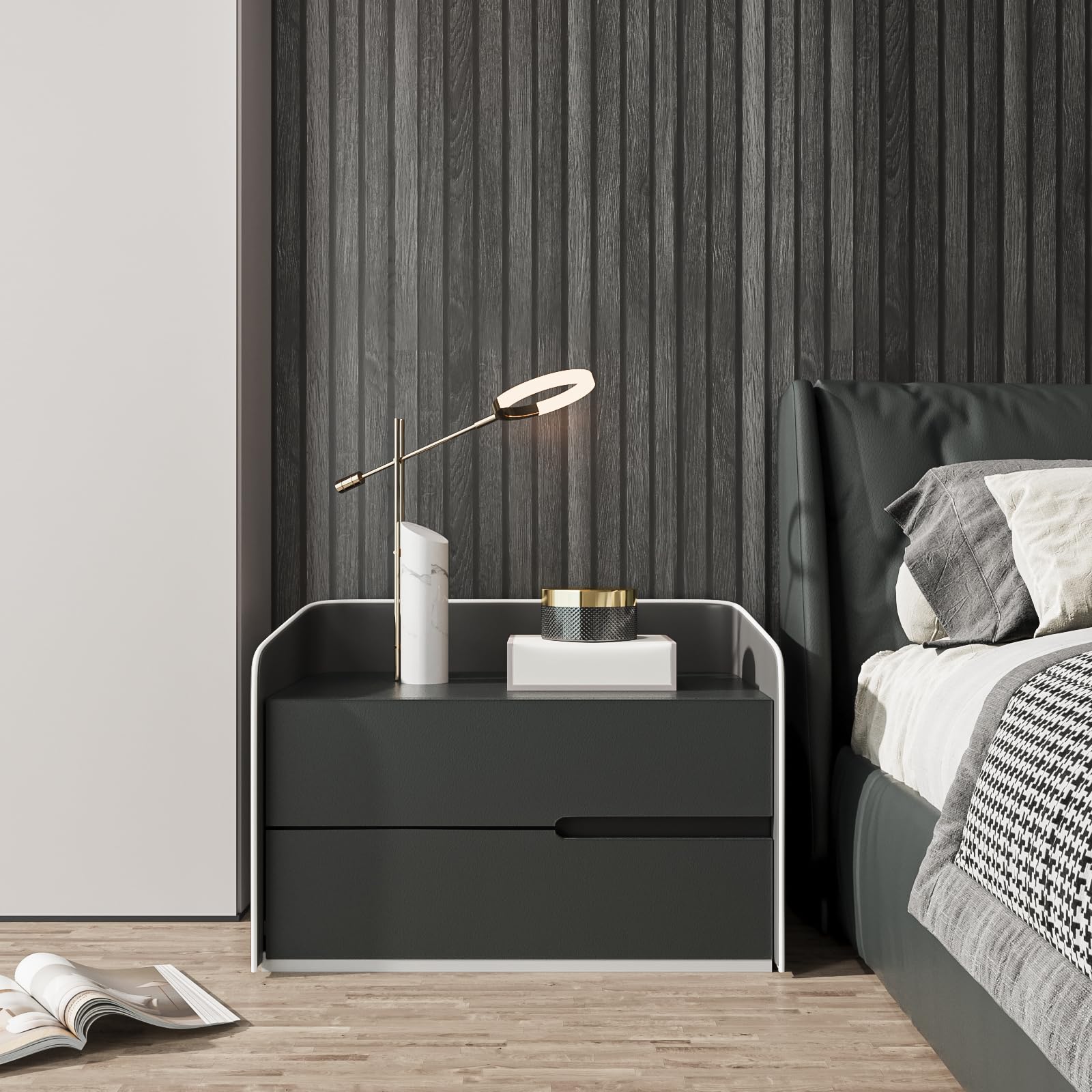 Livelynine Black Wood Effect Wallpaper for Bedroom Living Room Feature Wall Paper Roll 90CMx500CM Panelling Wallpaper 3D Peel and Stick Wood Panel Wall Paper Dark Oak Vinyl Wrap Sticky Back Vinyl - Image 2