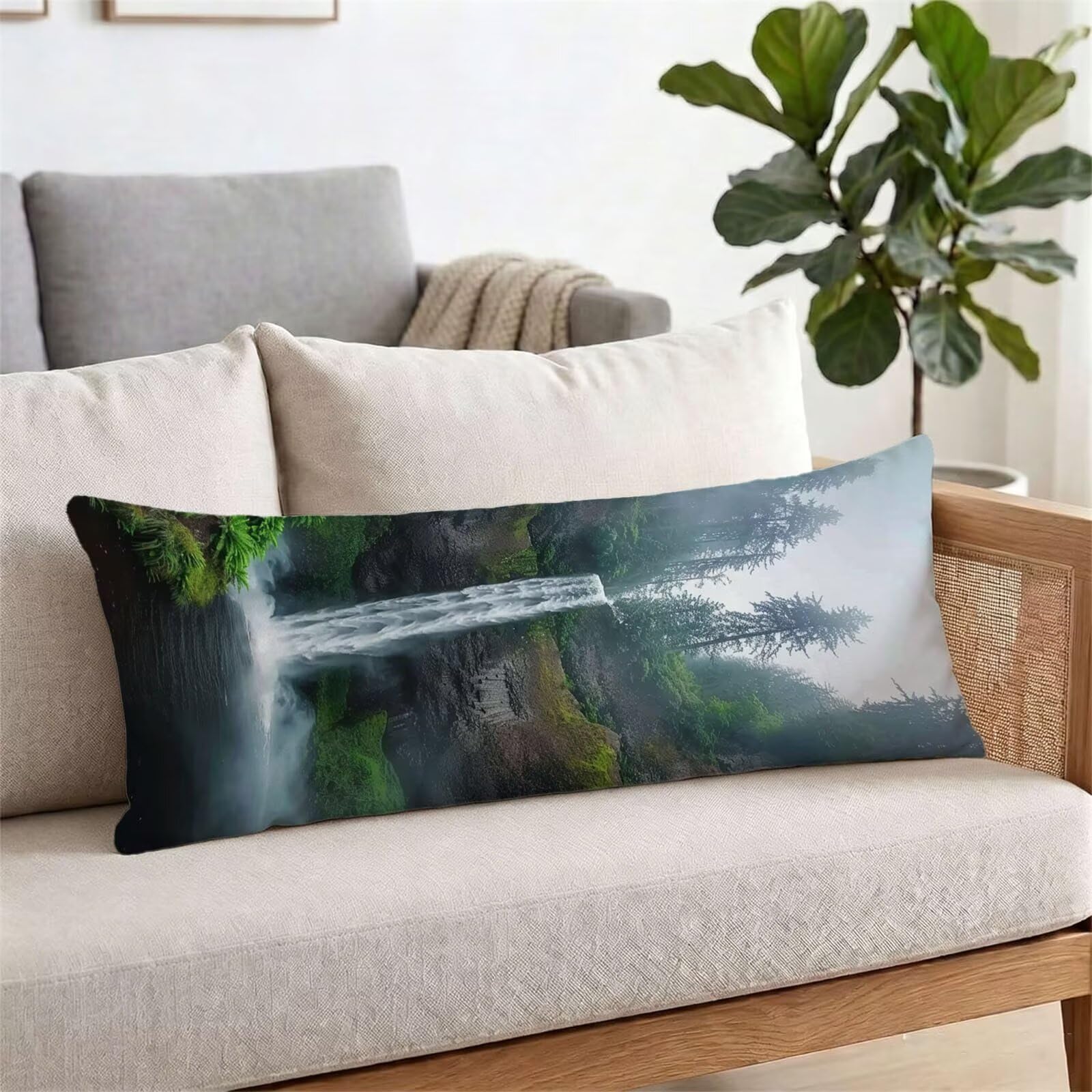 Funda de Almohada 60 x 180 cm Caer Protector Almohada 180 cm con Cremallera Invisible, Lino Durable y Transpirable Pillow Case Largas Bosque Impresión a Doble Cara para Cama, Sofá y Dormitorio dg-540
