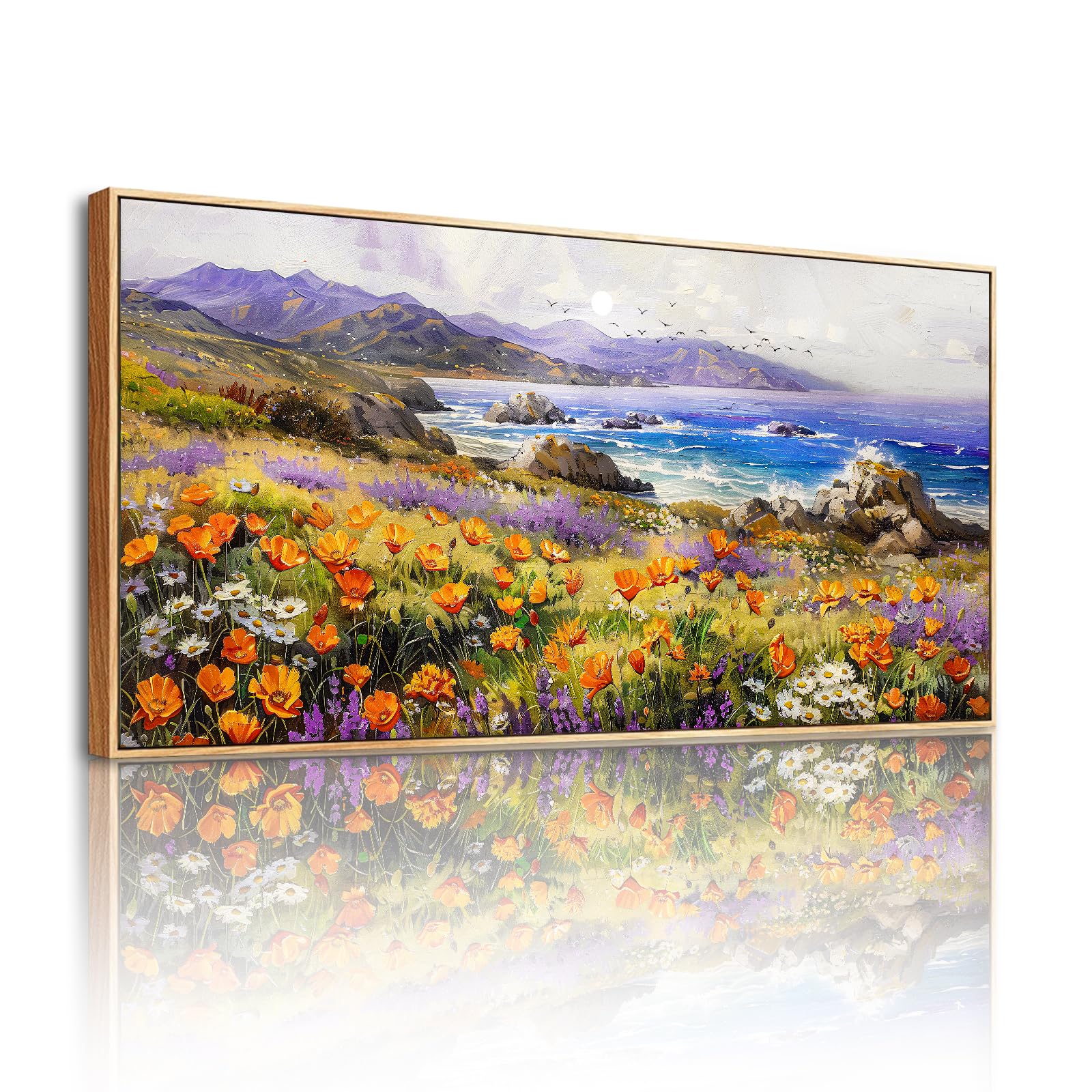 SERIMINO Modern Framed Canvas Wall Art Large Floral Picture 24"x48"
