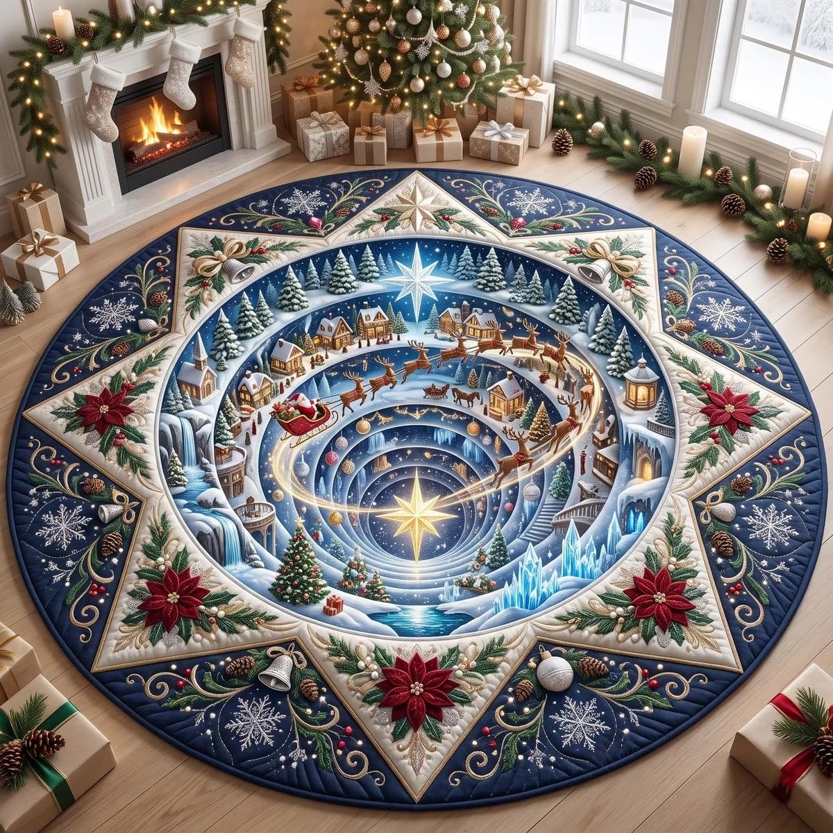 3D Optical Illusion Christmas Rugs Wear-Resistant Santa Claus Non-slip Mats，E-31 in
