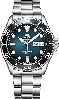 Automatic Watch for Men, Kamasu II Dive Watch for Outdoor Activities Wrist Watch Black, Bi-Colour Rotating Bezel Stainless Steal Sports Gift for him RA-AA0811E19B, Blue-Green