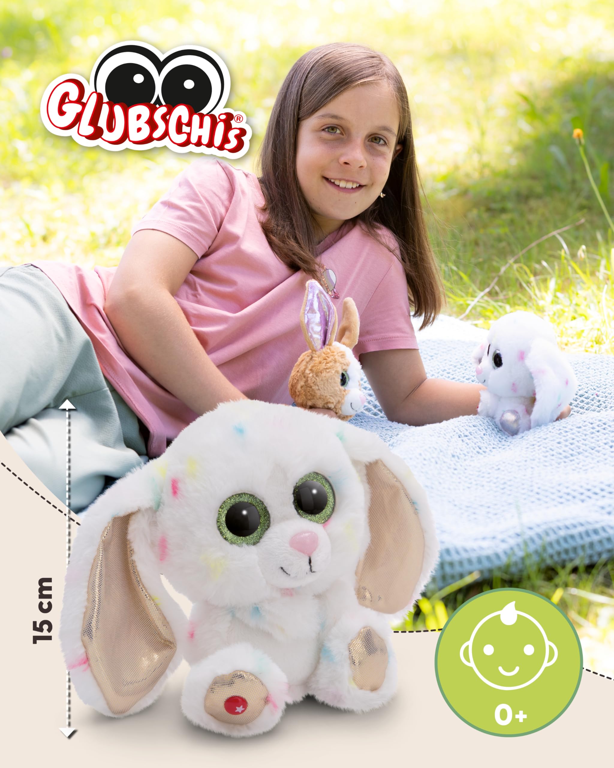 Pluszowa przytulanka GLUBSCHIS króliczek Spottitu 15cm kolorowy - Miękka maskotka z mięciutkiego pluszu, uroczy pluszak do przytulania i zabawy, dla dzieci i dorosłych