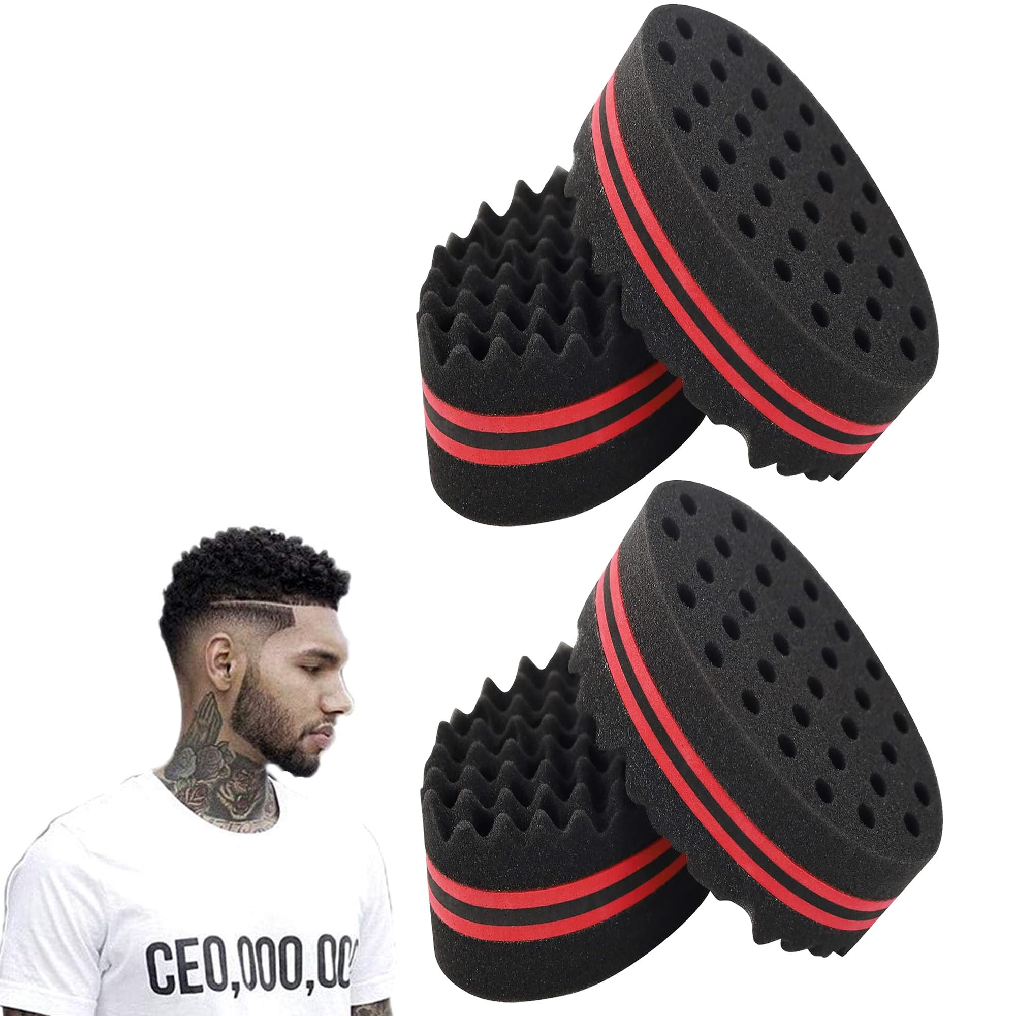 SYXLS 4 Piezas Cepillo de Esponja Para el Cabello, Cepillos de Pelo Afro Bobinas Rizos, Cepillo de Esponja de Pelo Ondulado, Cepillos de Pelo de Doble Cara, Para el Hogar y el Peluquero