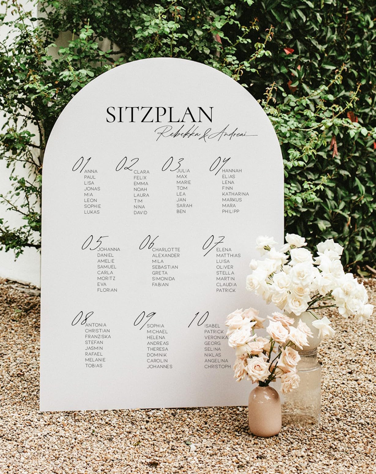 Manschin-Laserdesign Sitzplan Acrylglas Weiß matt personalisiert - Made in Germany - Schild für Hochzeit