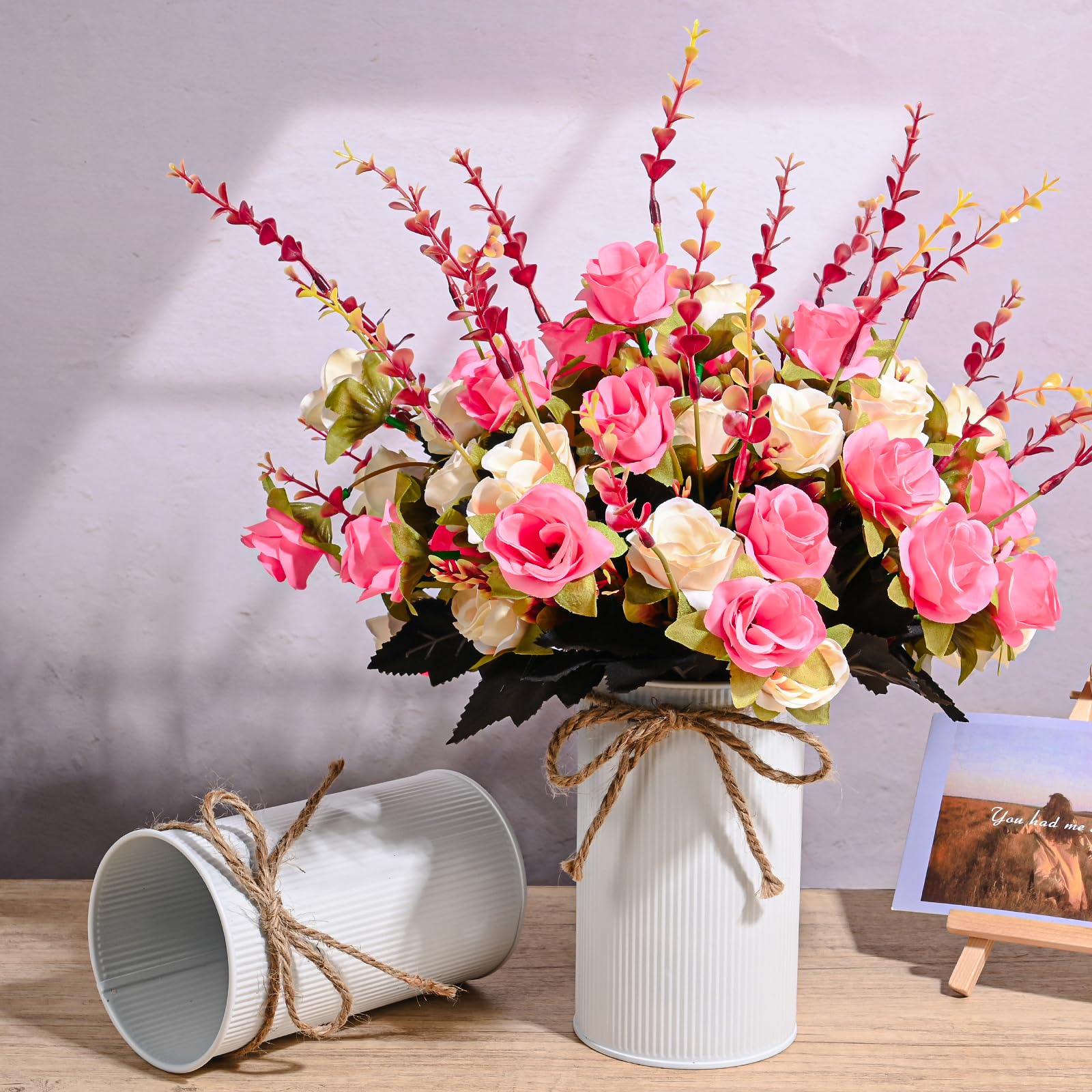 Amazon｜花瓶付き造花 6個 6インチ 大きな花瓶と12個のピンクと