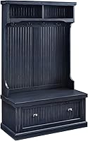 Crosley Seaside Hall Tree with Shoe Storage Bench, Coat Hooks & Distressed Navy Finish - Coastal Entryway Organizer