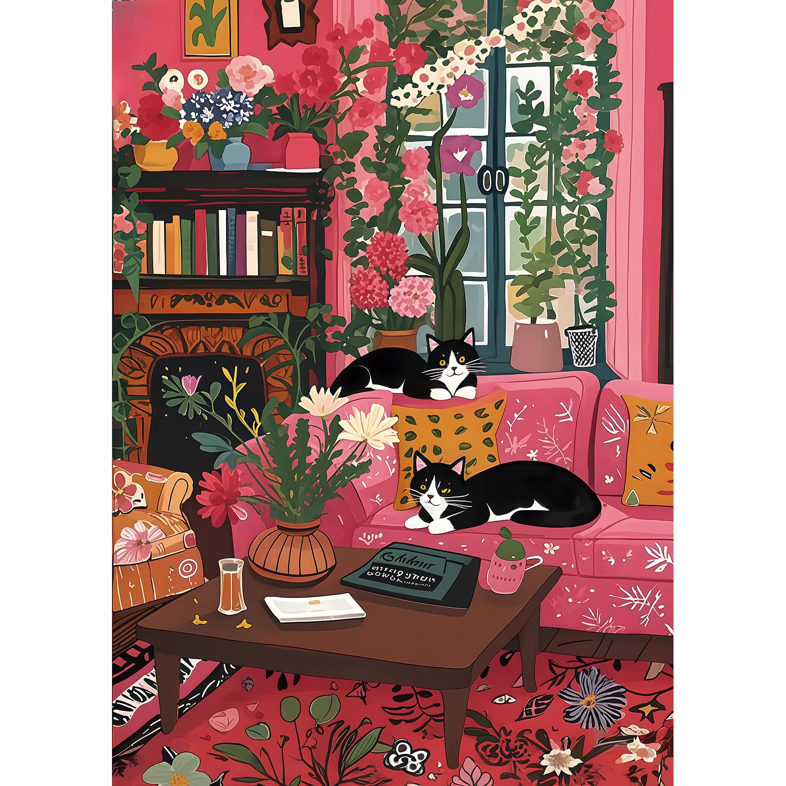 Photo 1 of 1000 Piece Puzzle for Adults, Spring Cozy Room & Cat Puzzles for Adults 1000 Pieces with HD Print & Poster, 27.5 * 19.7 in Dust Free, for Gifts Halloween Christmas Family Games Lovers