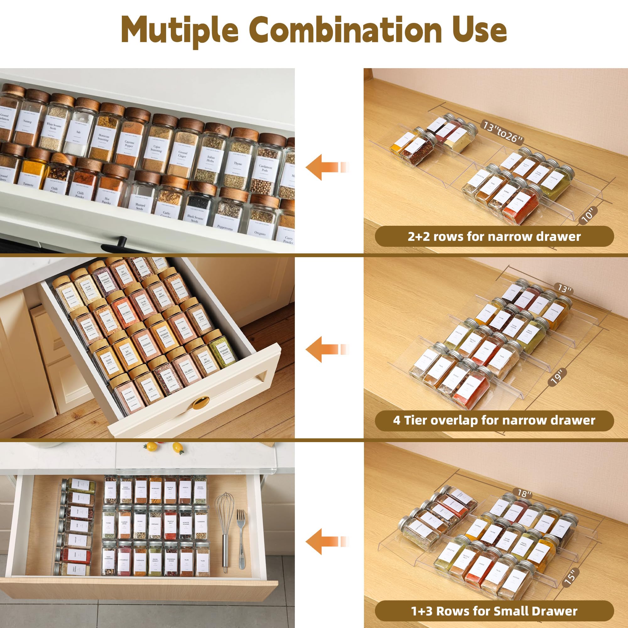 Snapklik.com : MUAKIOY Spice Drawer Organizer, 4 Tier Clear Spice Rack ...
