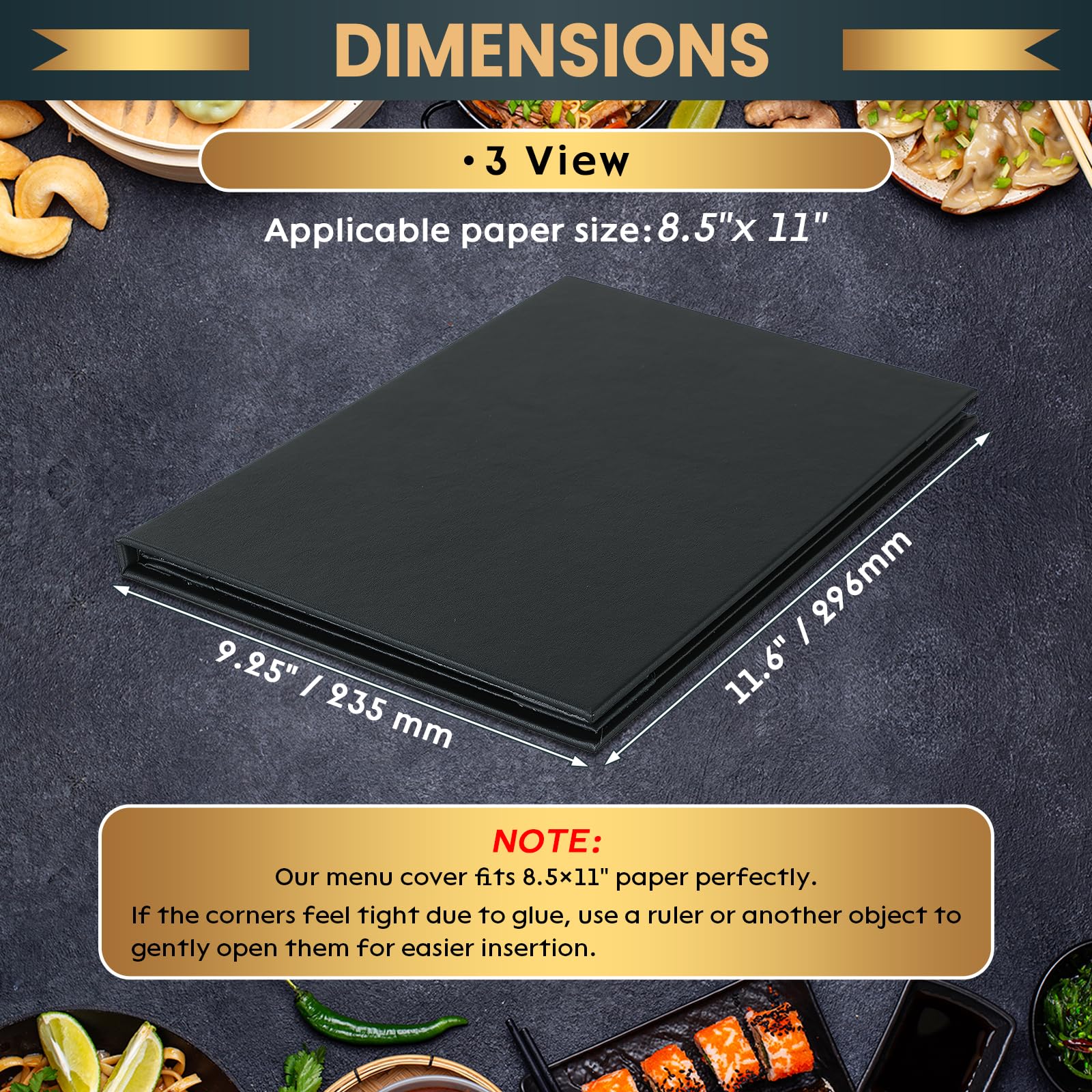 4 View - Paquete de 10 fundas para menús de 8.5 x 11 pulgadas, soporte para diploma, soporte de diploma, fundas de cuero negro, estilo libro para restaurante, cafetería, lista de vinos, apto
