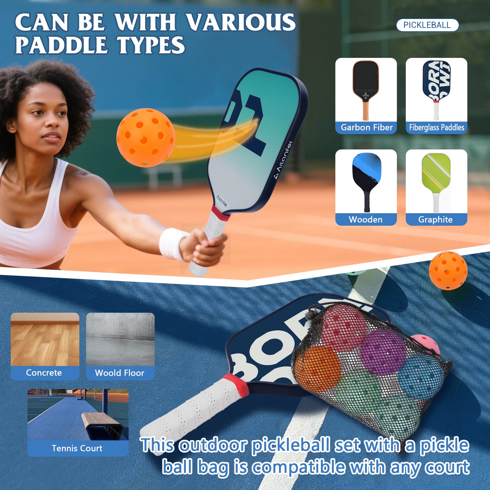 Confezione da 6 palline da pickleball | Confezione da 12 - 40 fori per pickleball da esterno con borsa, perfettamente bilanciate, alto rimbalzo, resistenza alle crepe, standard USAPA