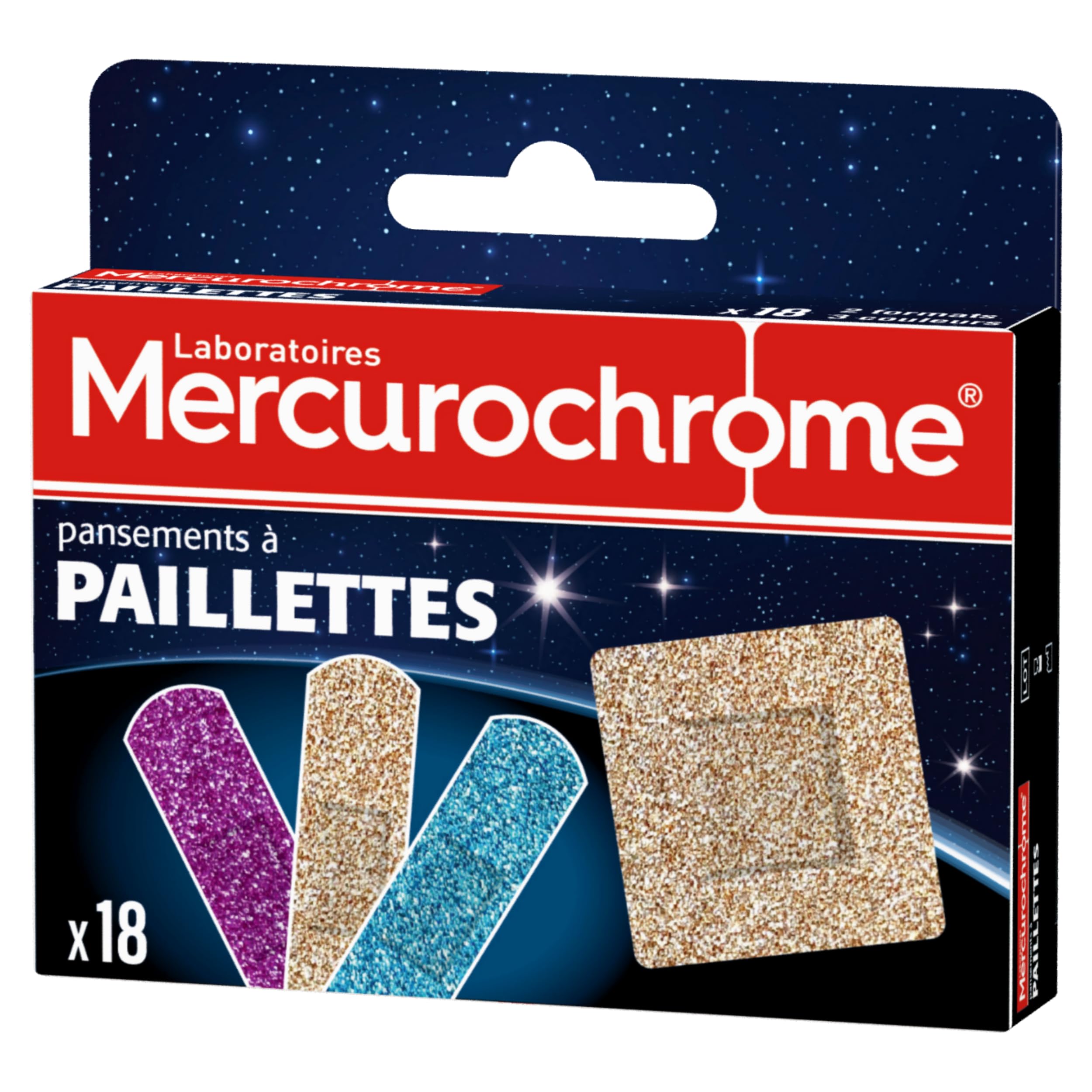 Mercurochrome - Opatrunki z cekinami - Małe rany, cięcia i otarcia - Wodoodporny - Nie przykleja się do rany - 2 formaty - 3 kolory - Pierwsza pomoc