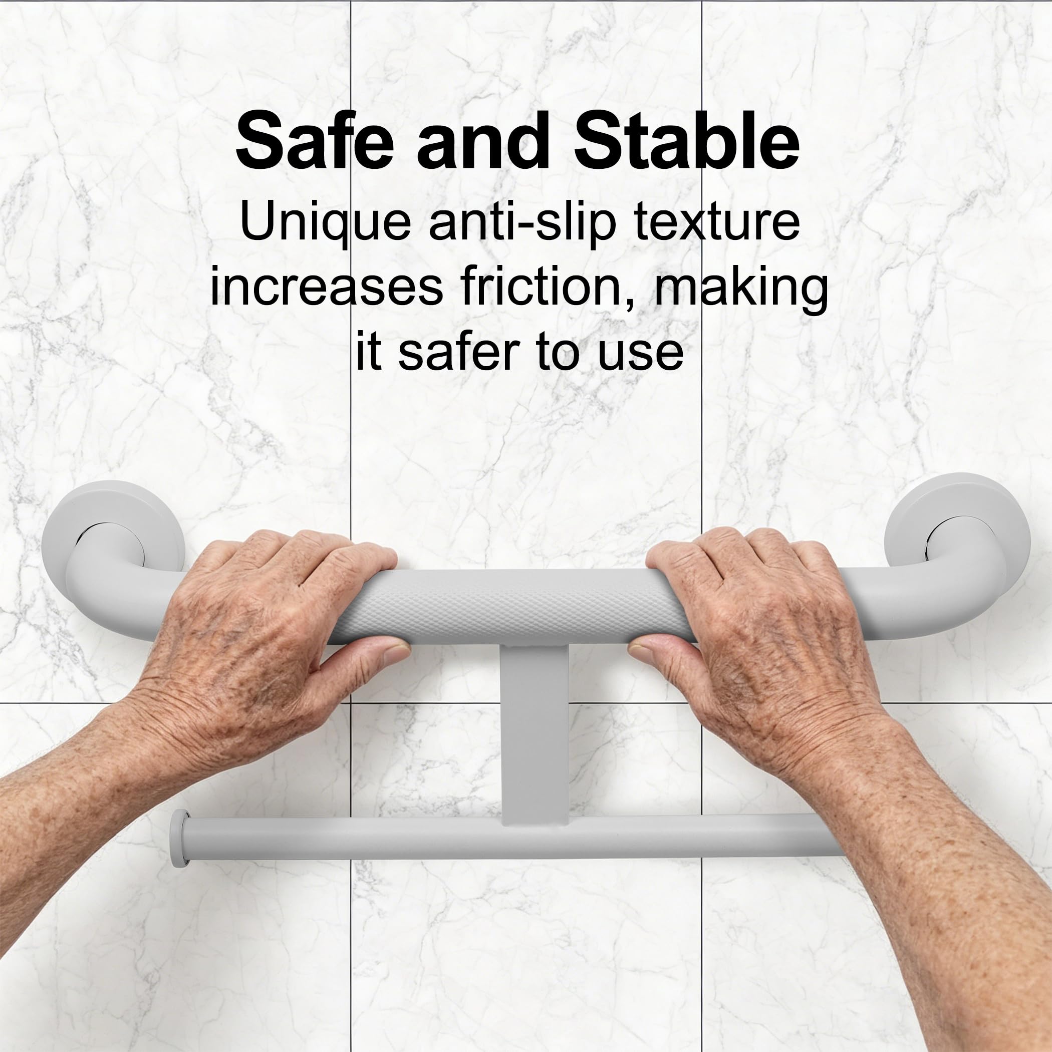 Maniglione per disabili con porta rotolo di carta igienica, maniglia di supporto di sicurezza 2 in 1, 40 cm, in acciaio inox bianco, montaggio a parete, per anziani e anziani